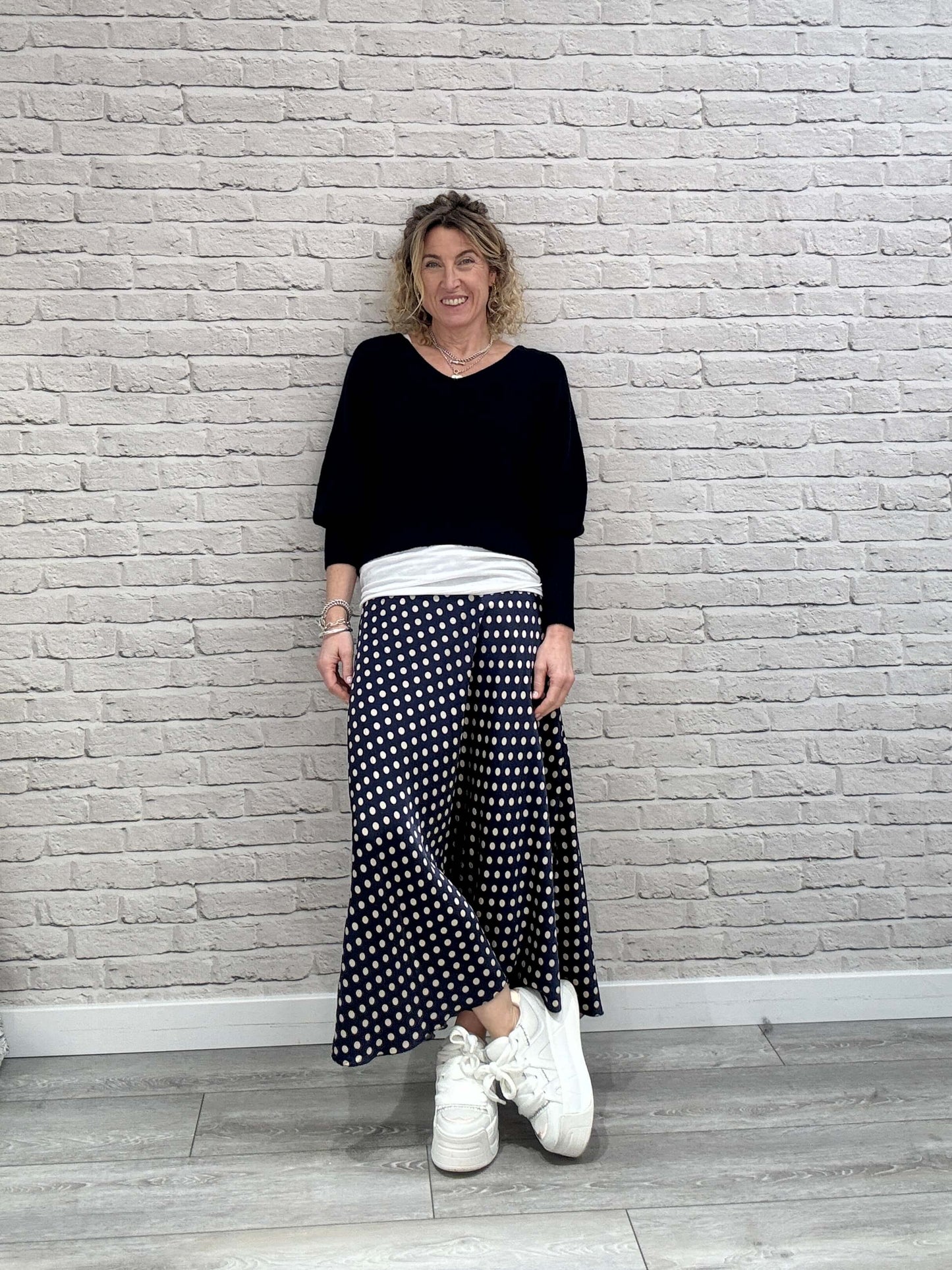 Dotty Satin Slip Skirt | Navy