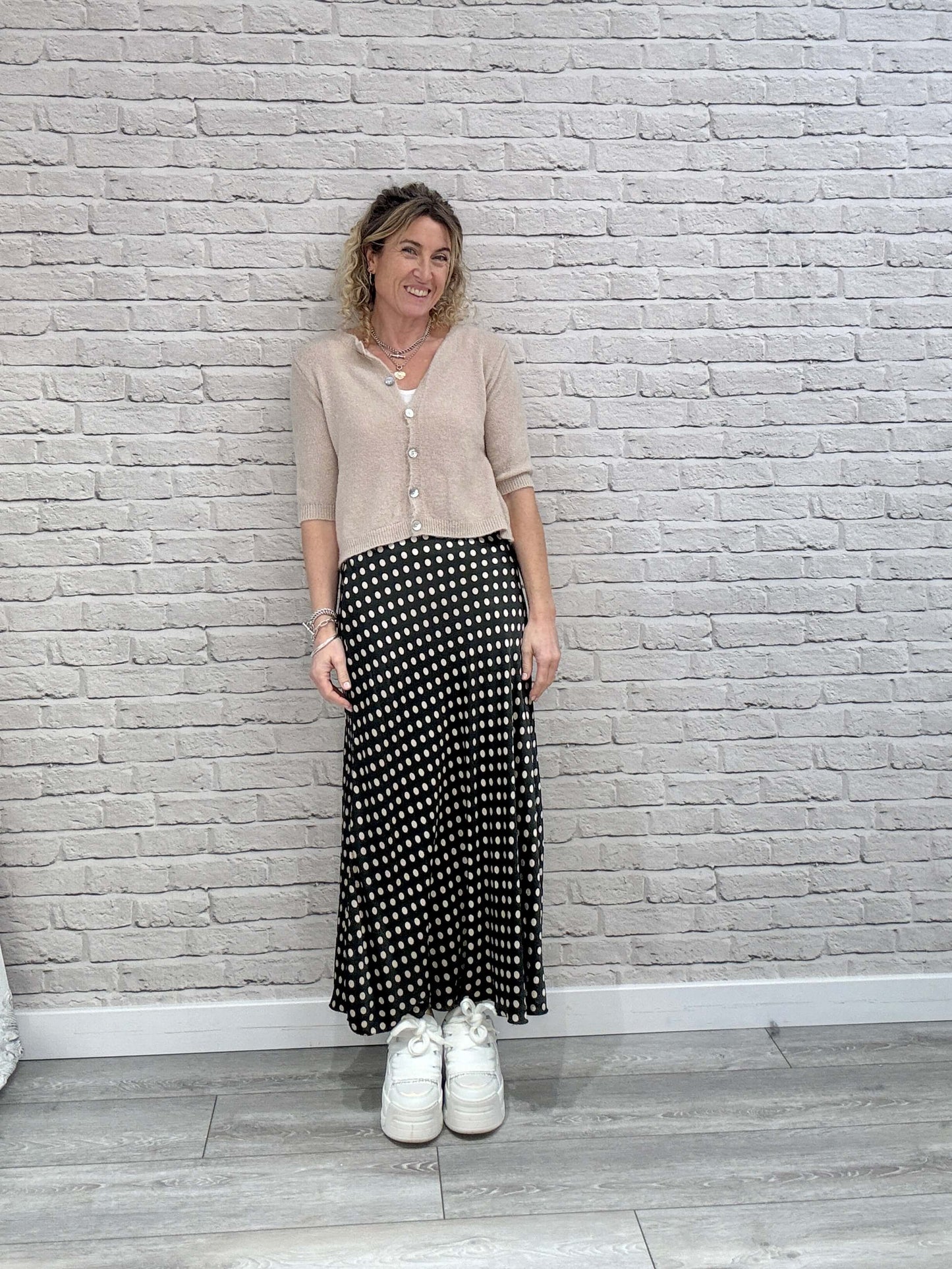 Dotty Satin Slip Skirt | Chocolate