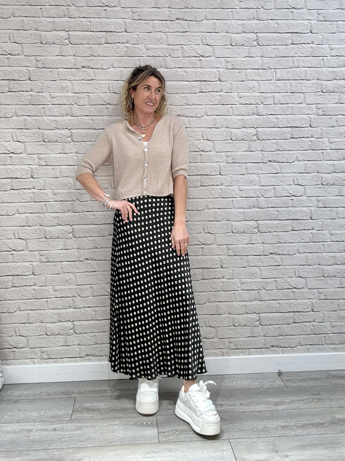 Dotty Satin Slip Skirt | Chocolate