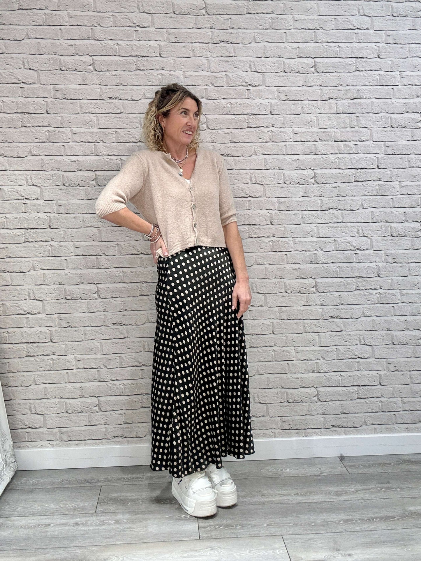 Dotty Satin Slip Skirt | Chocolate