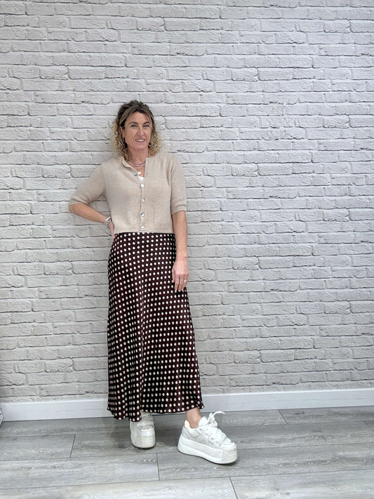 Dotty Satin Slip Skirt | Chocolate