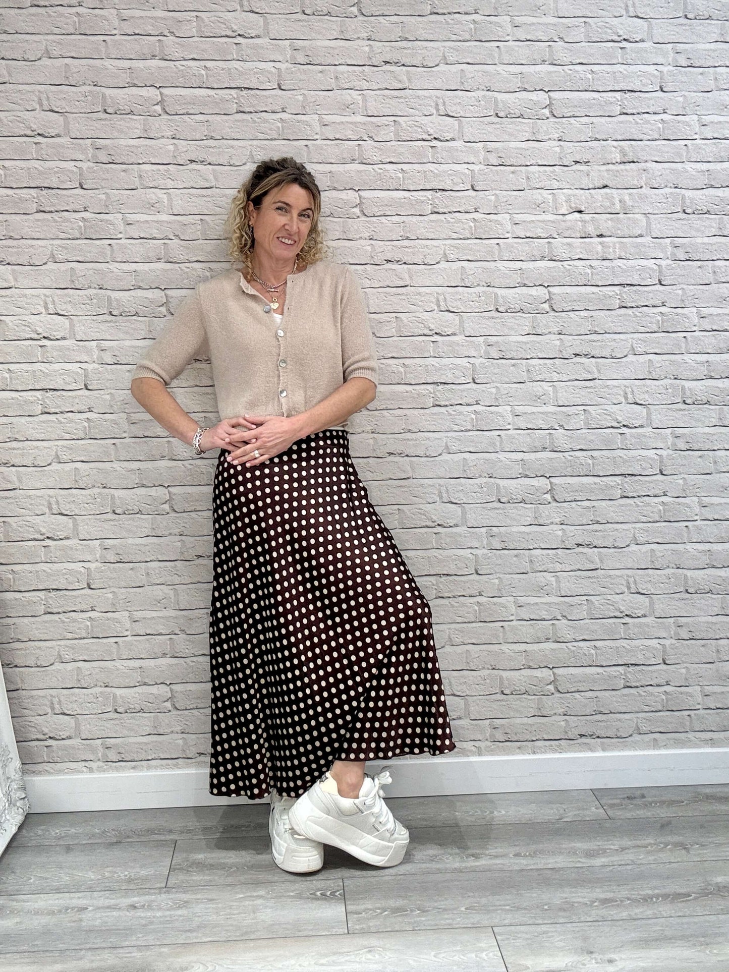 Dotty Satin Slip Skirt | Chocolate