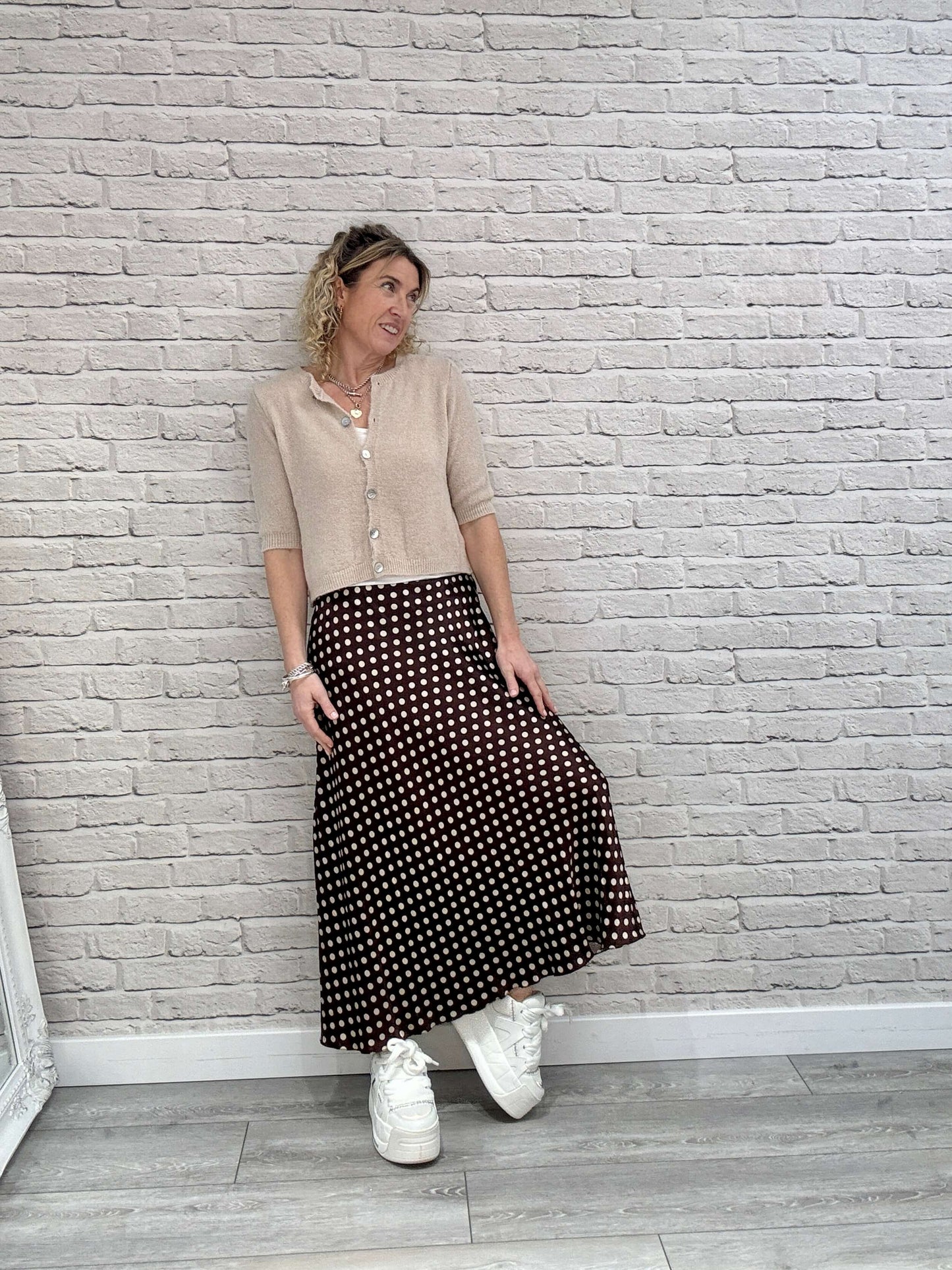 Dotty Satin Slip Skirt | Chocolate