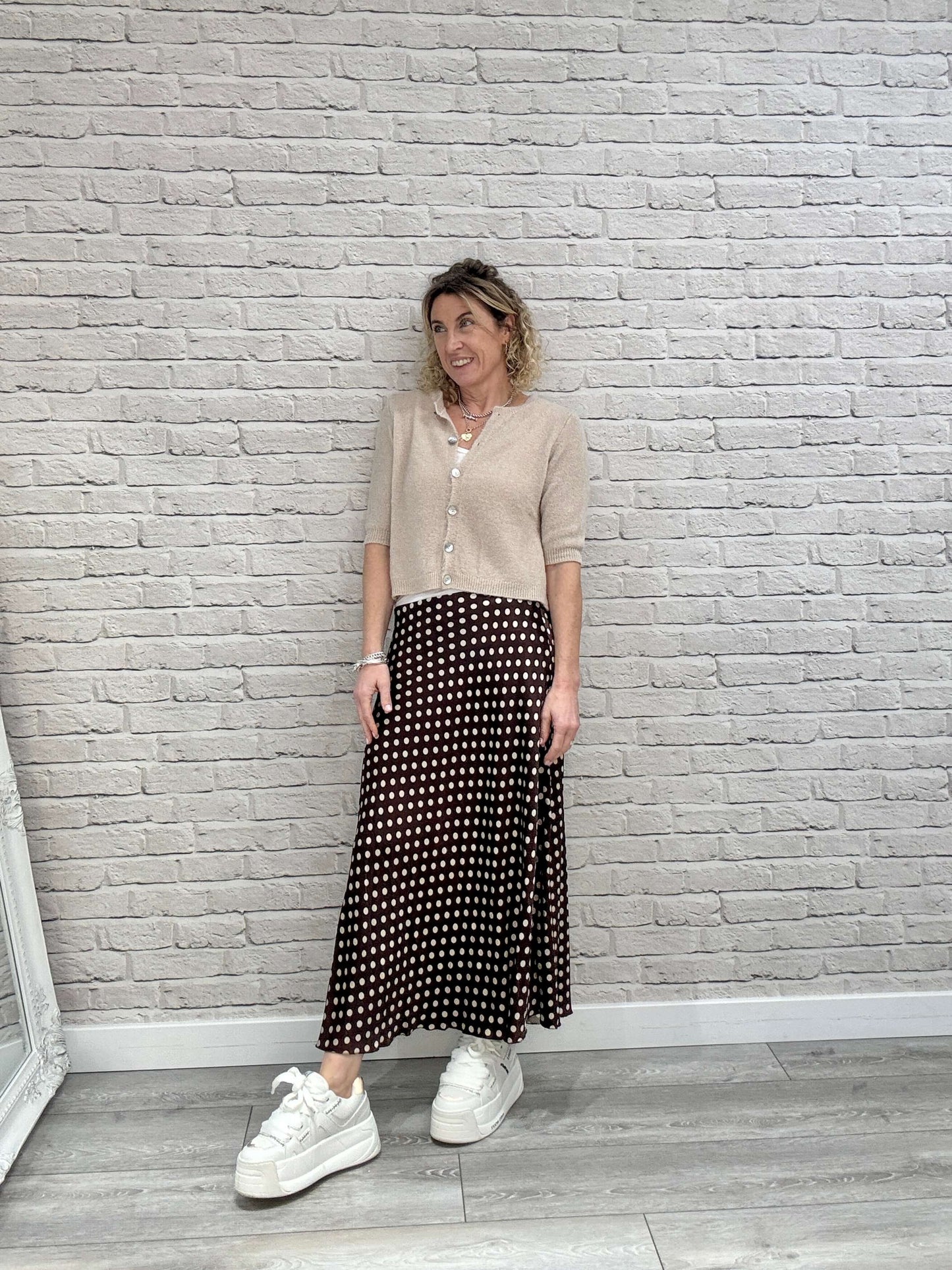 Dotty Satin Slip Skirt | Chocolate