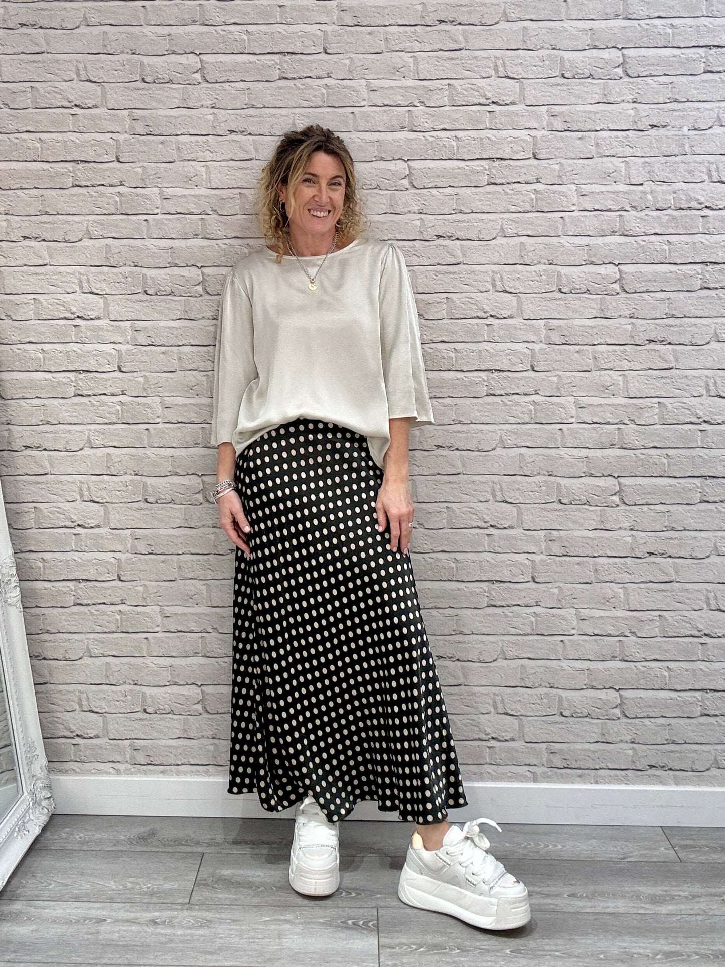 Dotty Satin Slip Skirt | Khaki