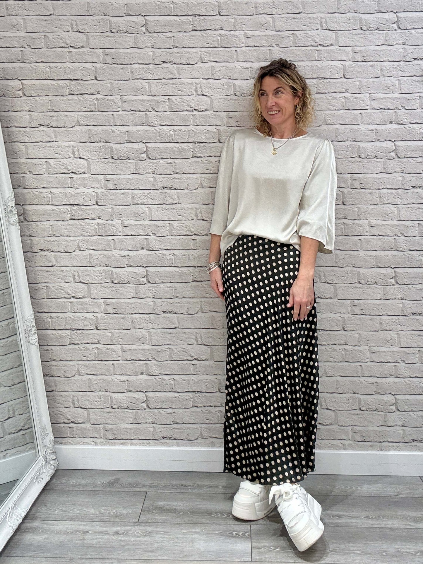 Dotty Satin Slip Skirt | Khaki