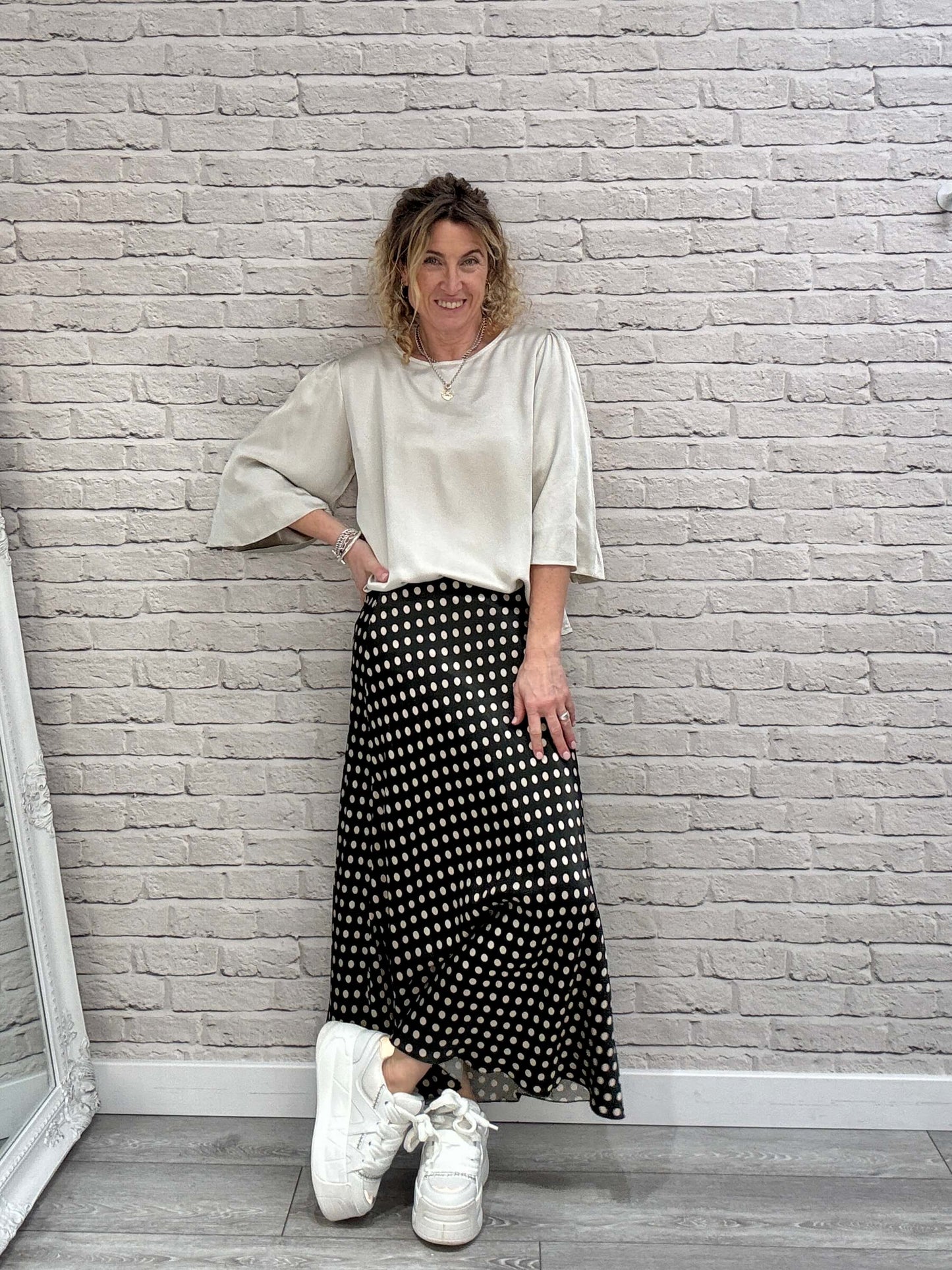 Dotty Satin Slip Skirt | Khaki