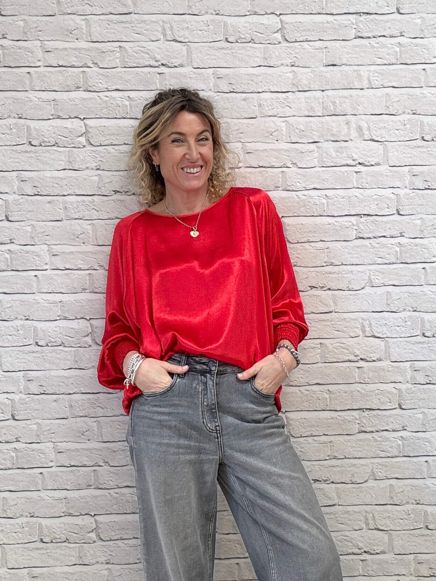 Sophia Satin Top | Red