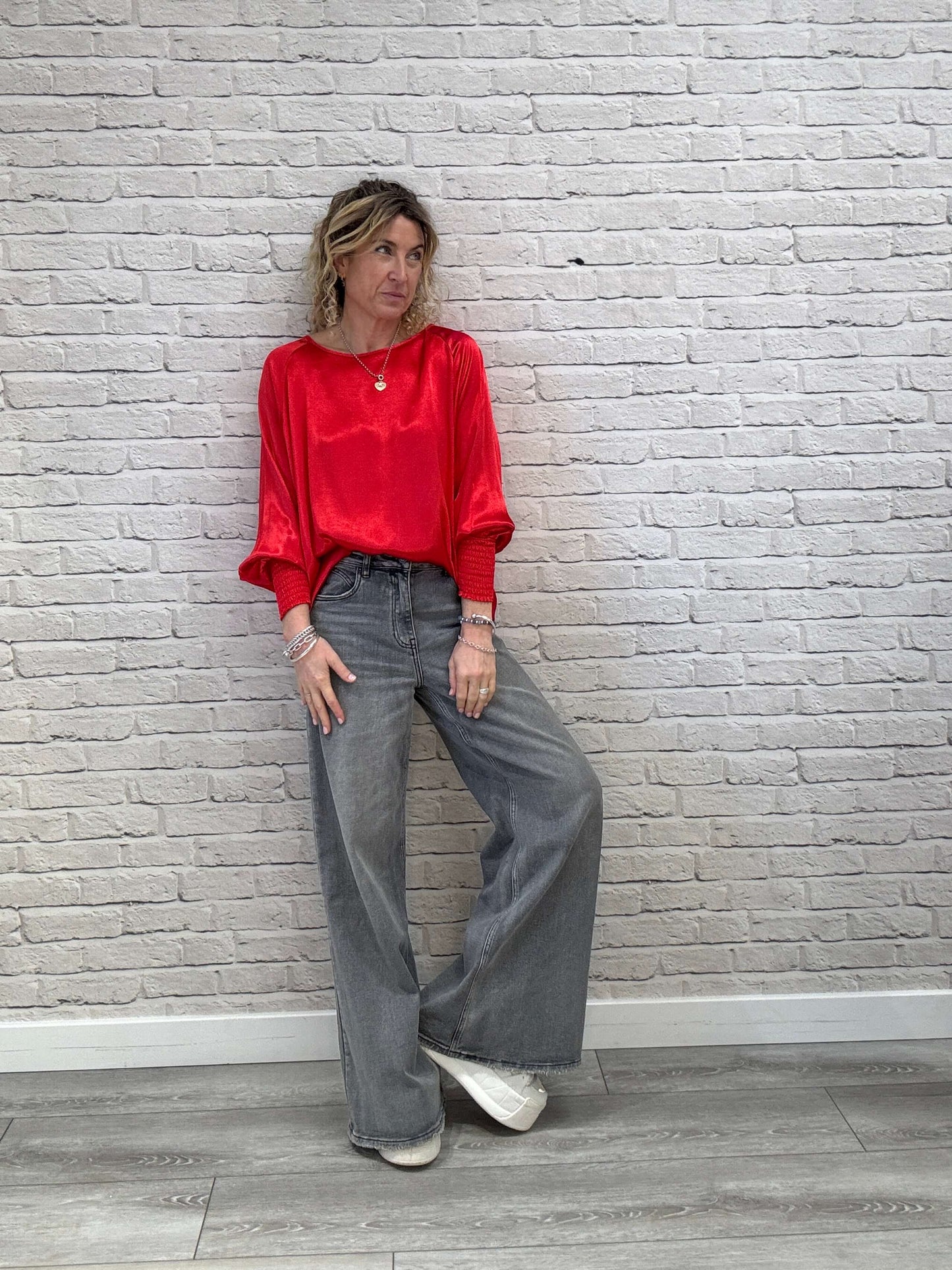 Sophia Satin Top | Red