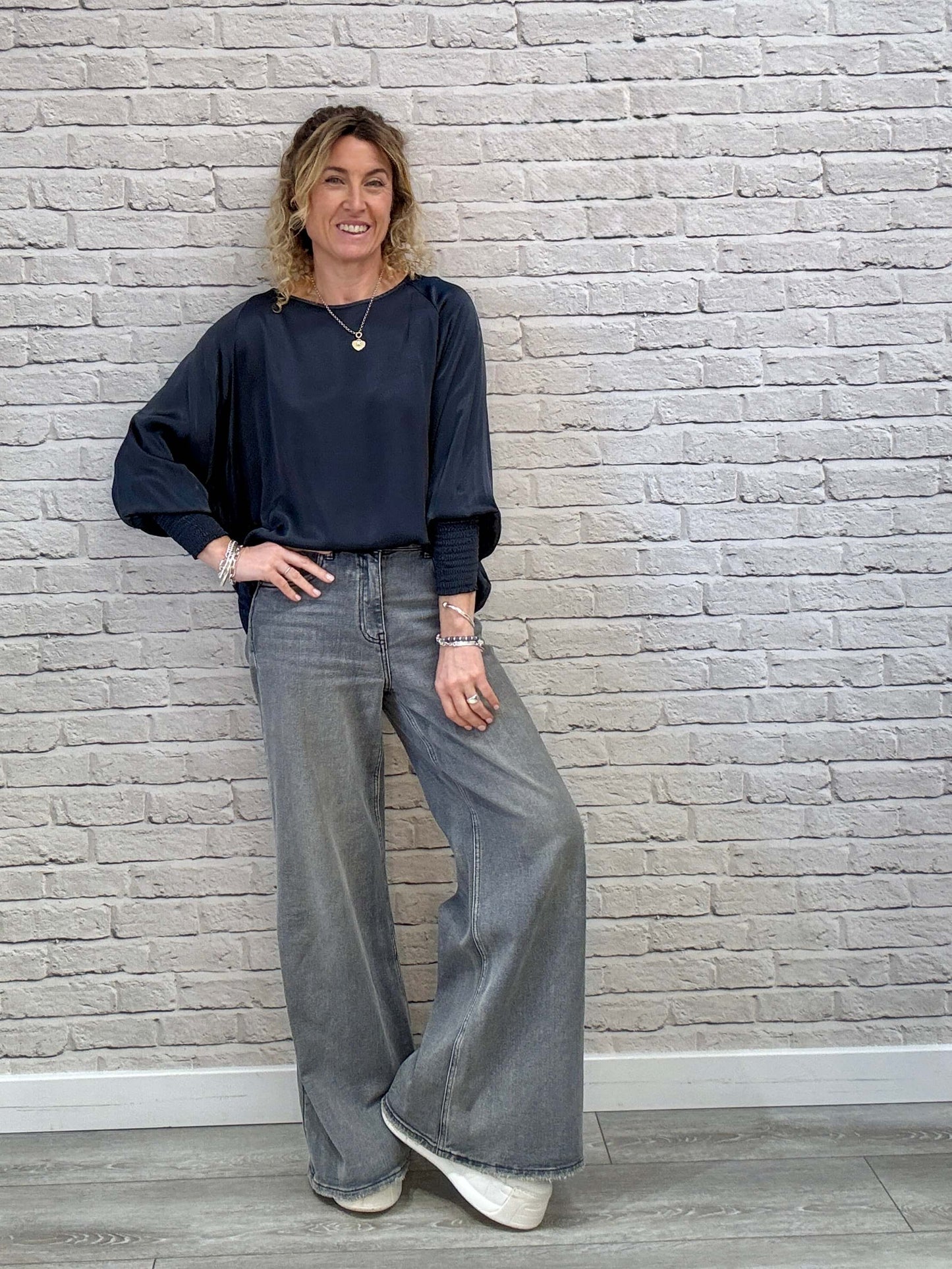 Sophia Satin Top | Charcoal