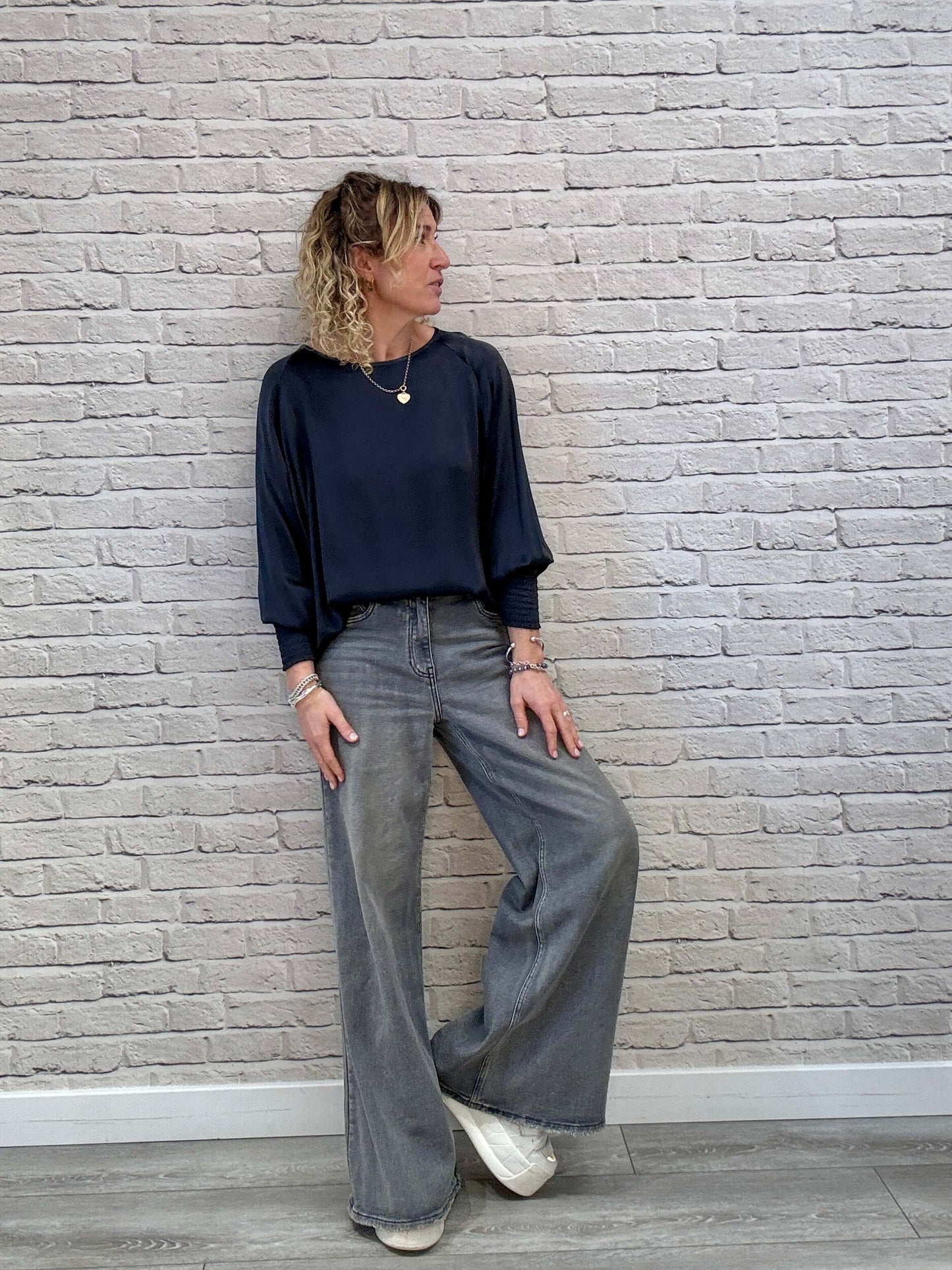 Sophia Satin Top | Charcoal