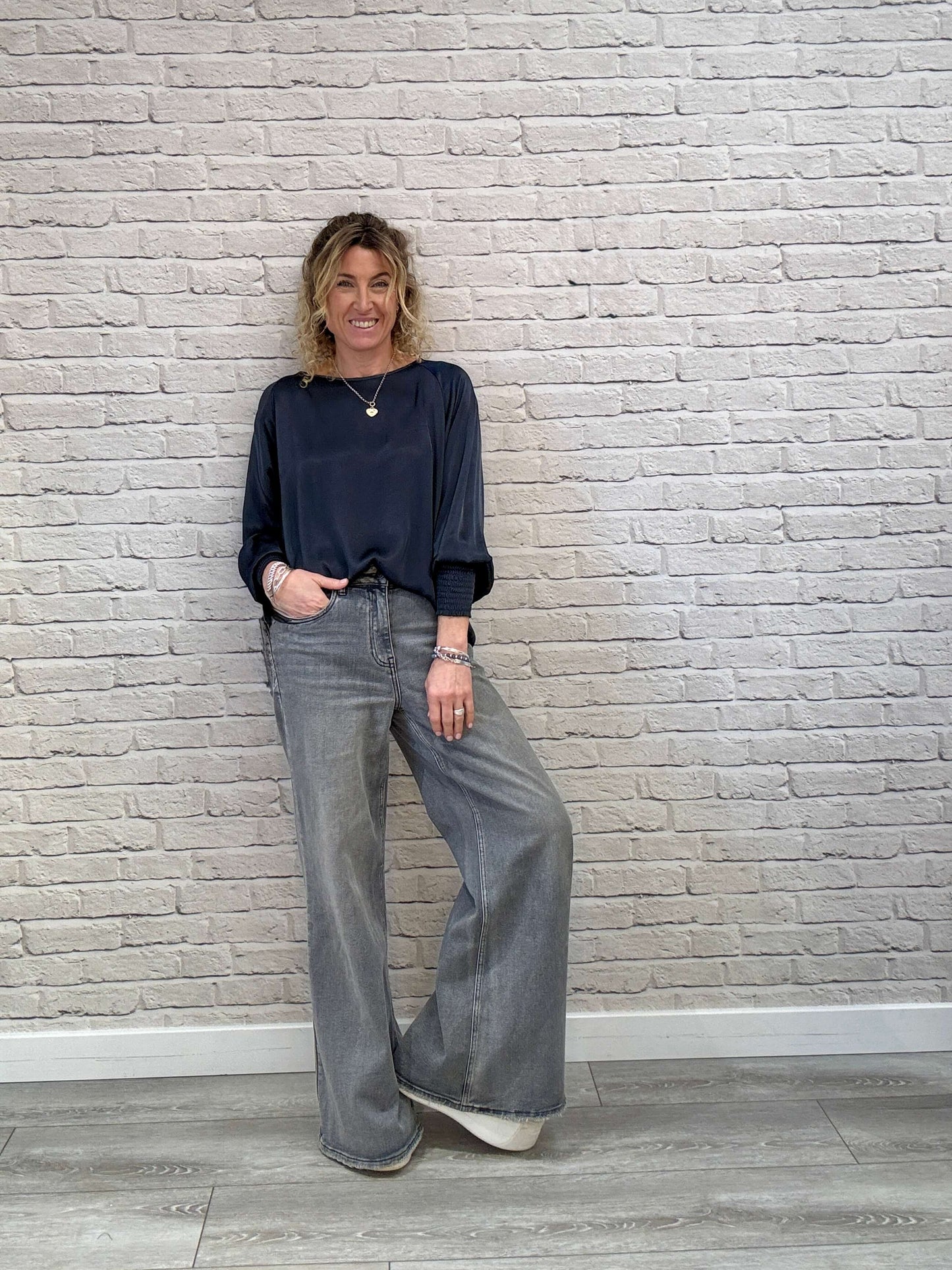 Sophia Satin Top | Charcoal