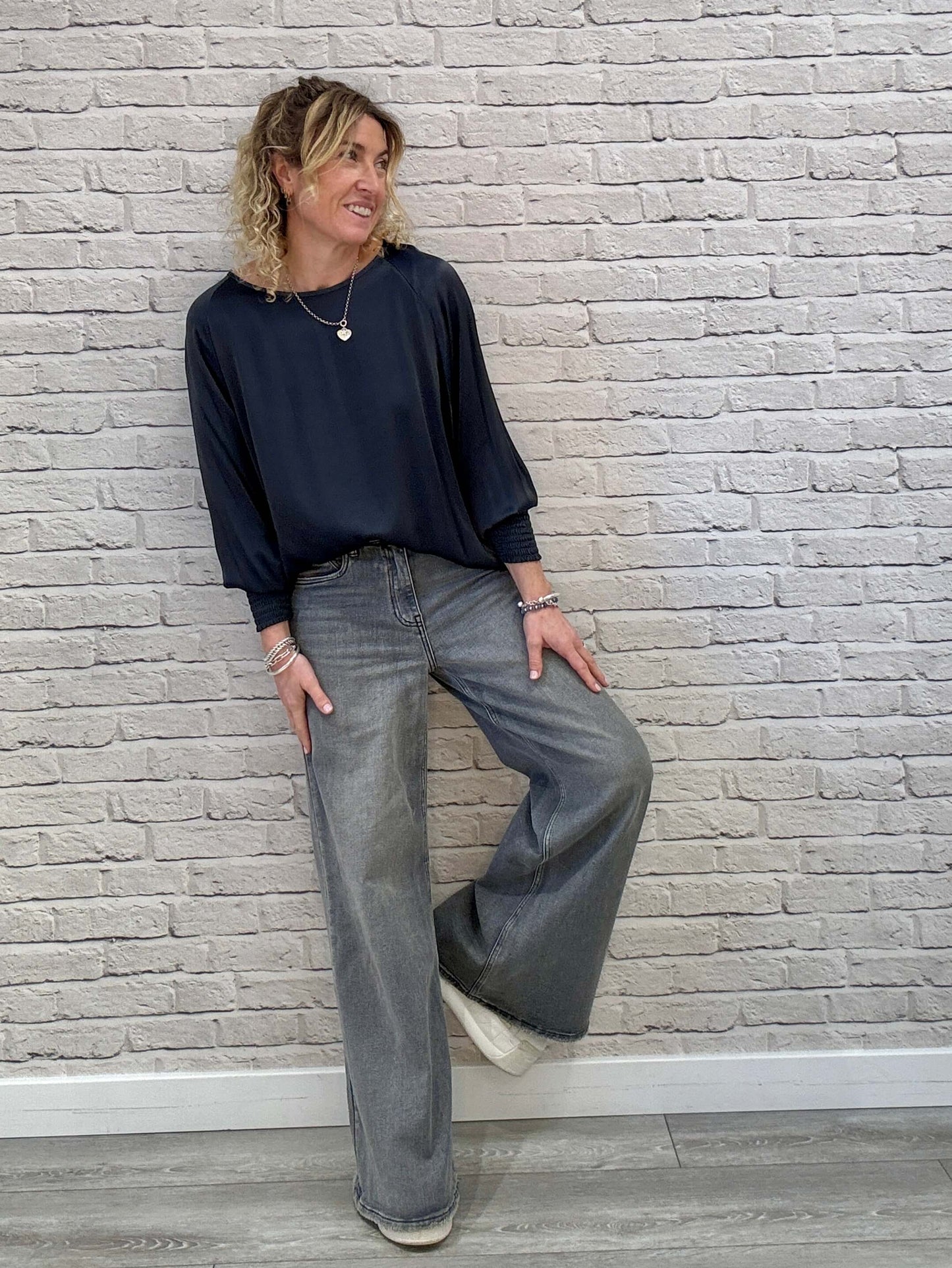 Sophia Satin Top | Charcoal