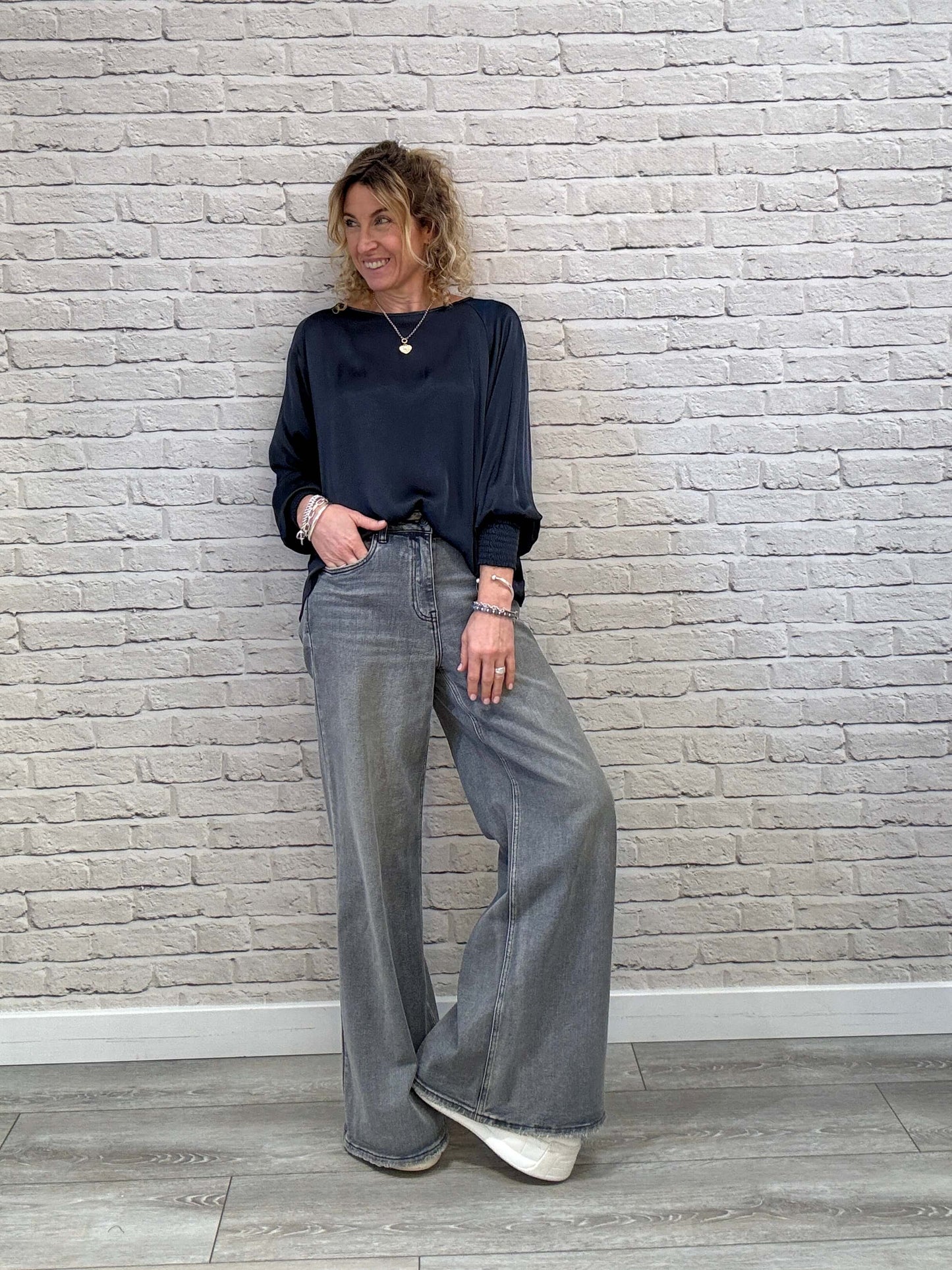 Sophia Satin Top | Charcoal