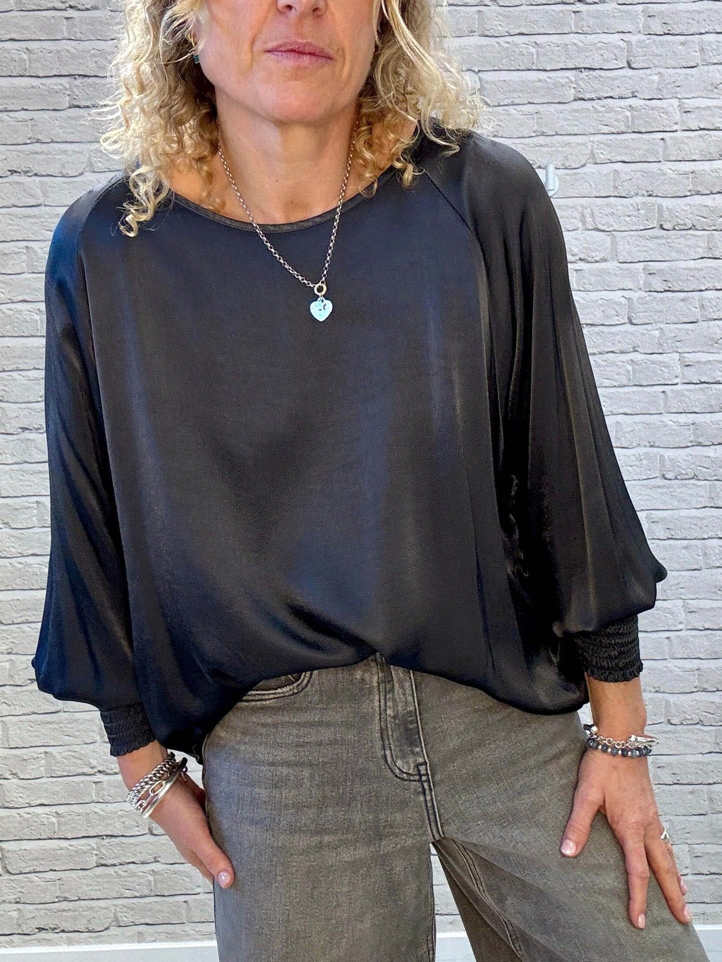 Sophia Satin Top | Charcoal