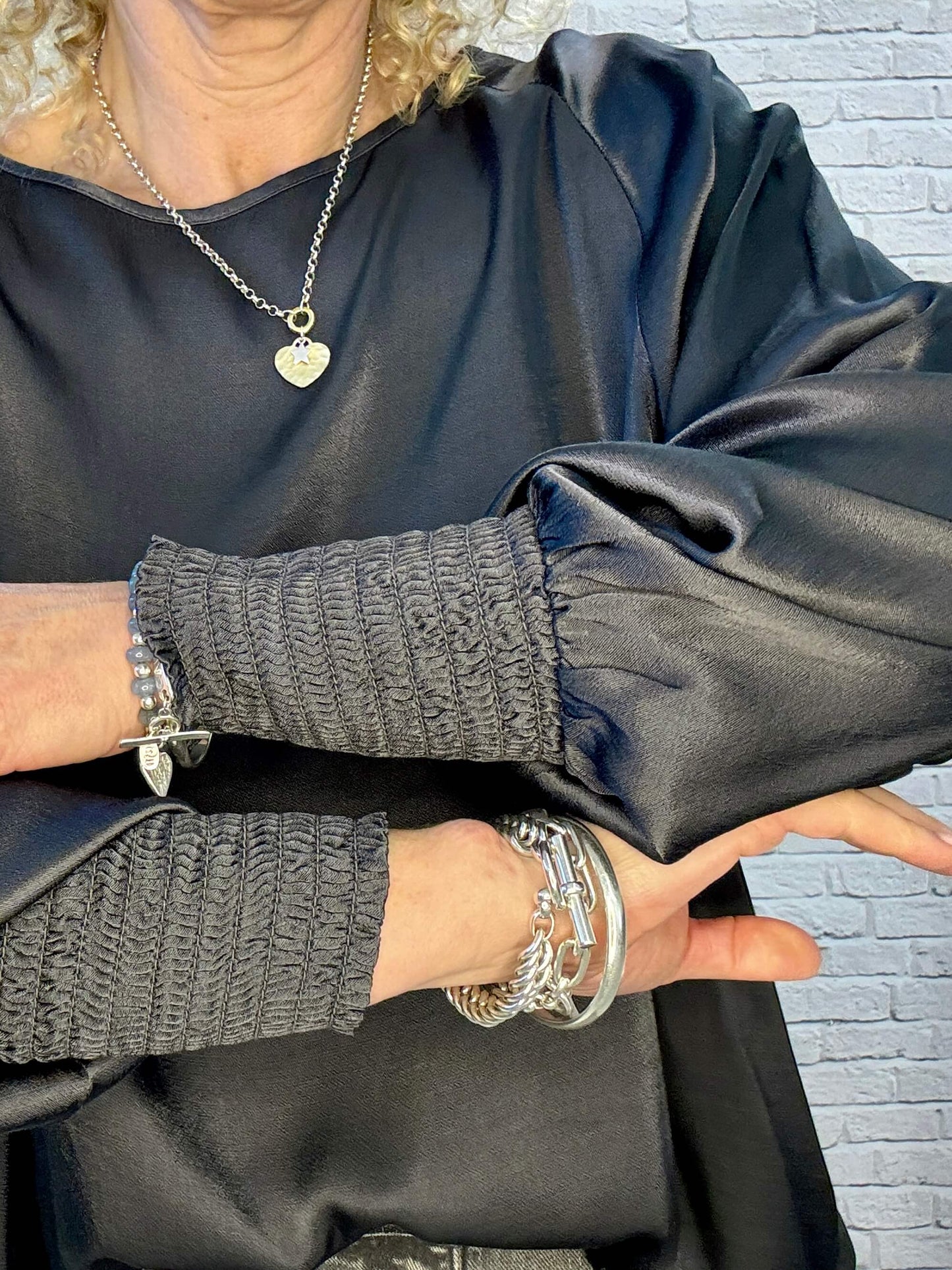 Sophia Satin Top | Charcoal