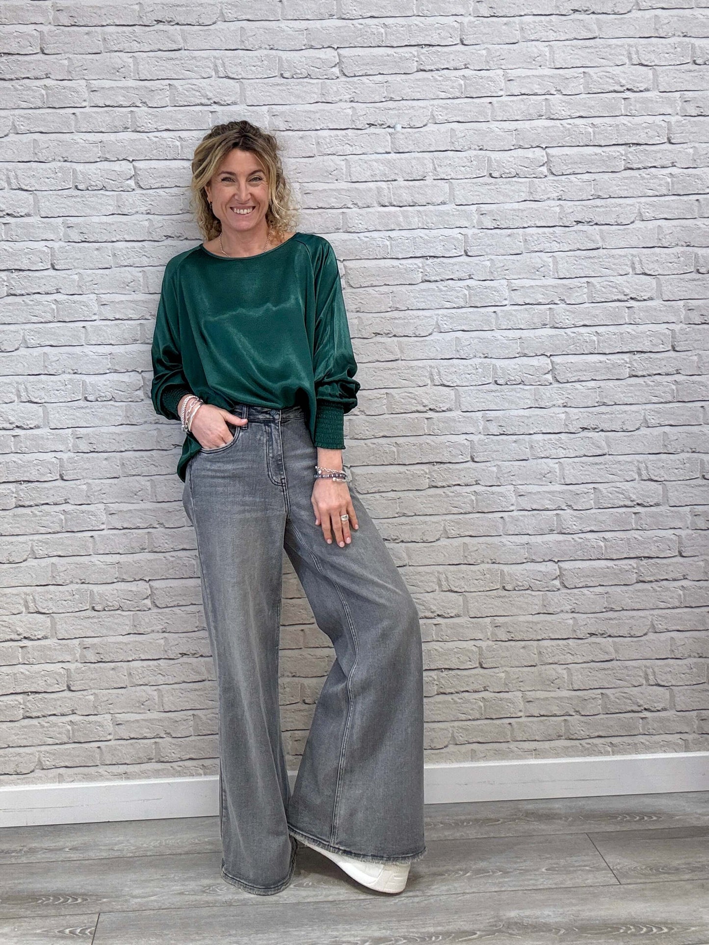 Sophia Satin Top | Forest