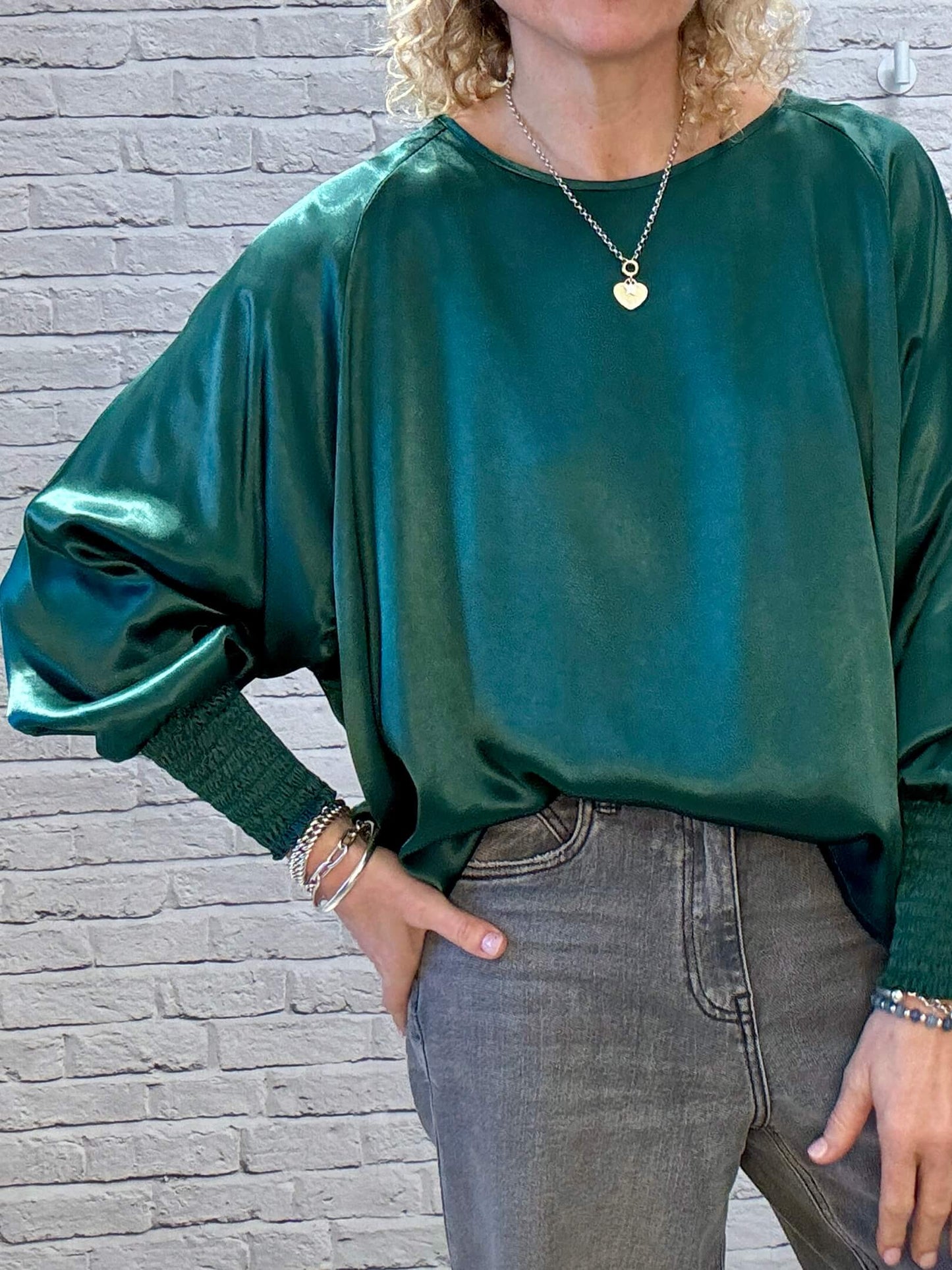 Sophia Satin Top | Forest