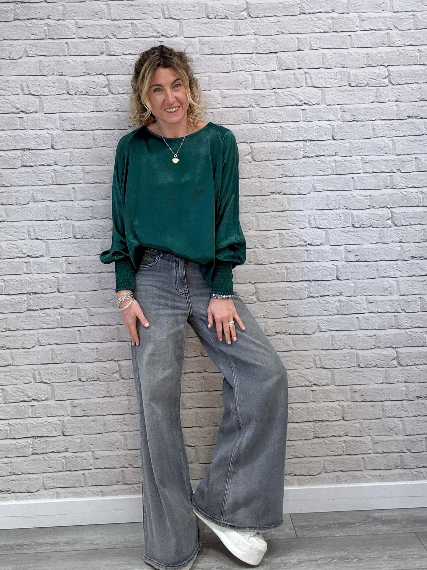 Sophia Satin Top | Forest