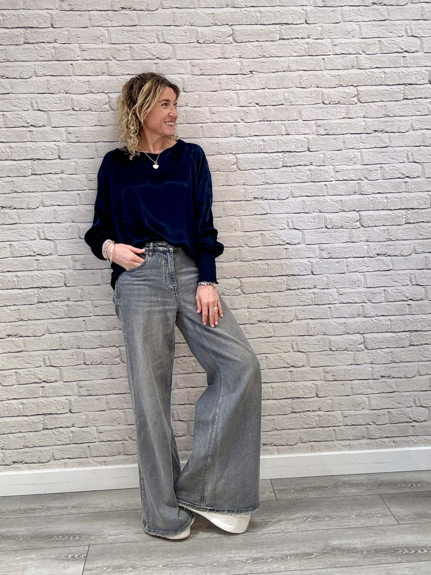 Sophia Satin Top | Navy