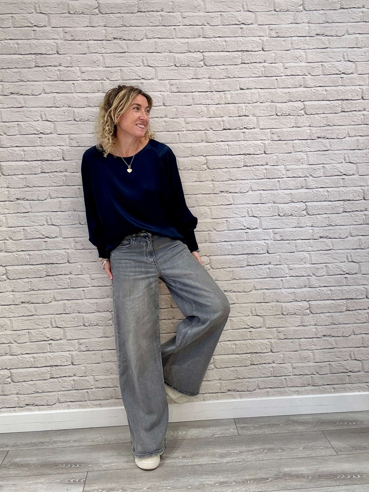 Sophia Satin Top | Navy