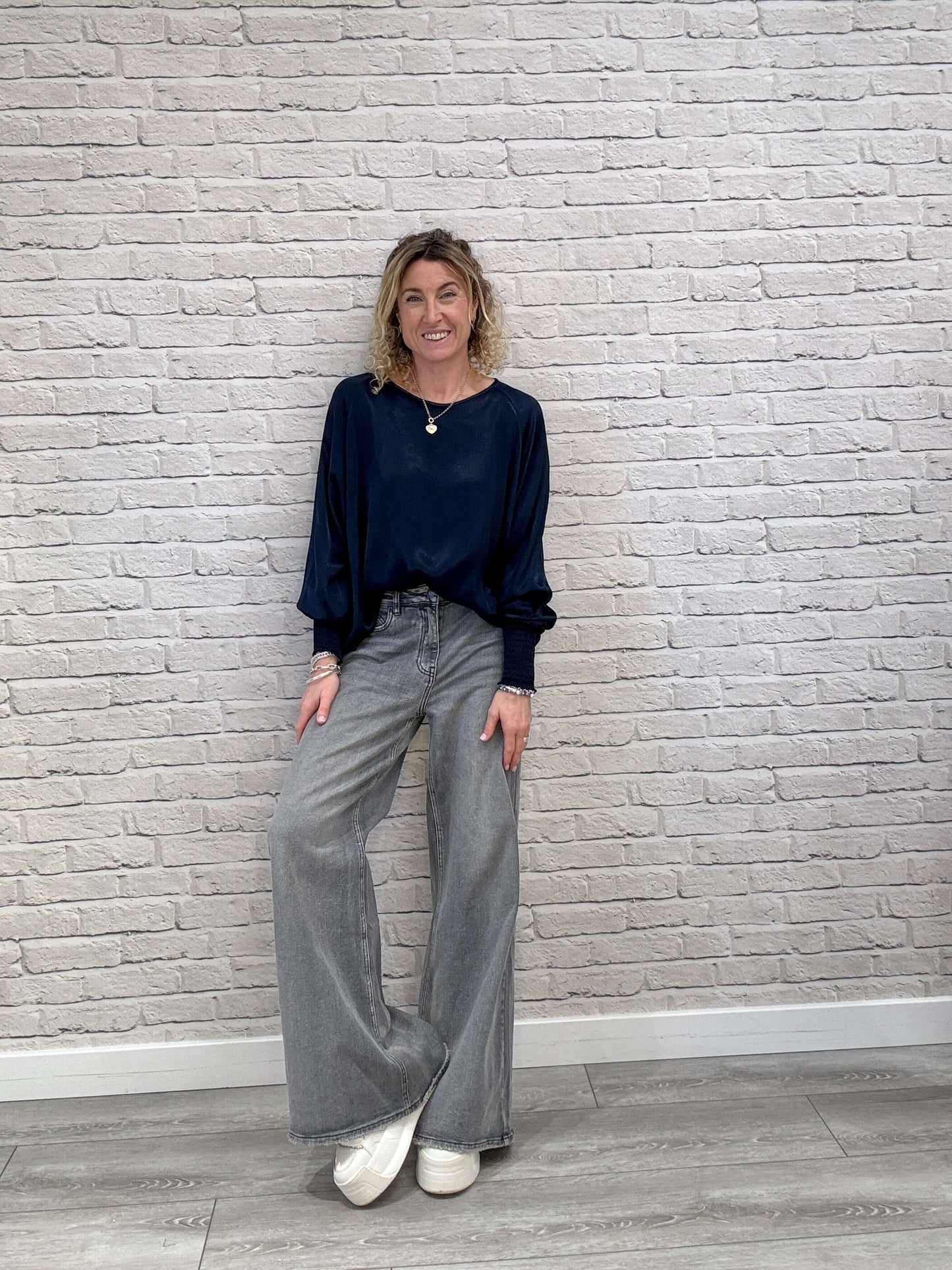 Sophia Satin Top | Navy