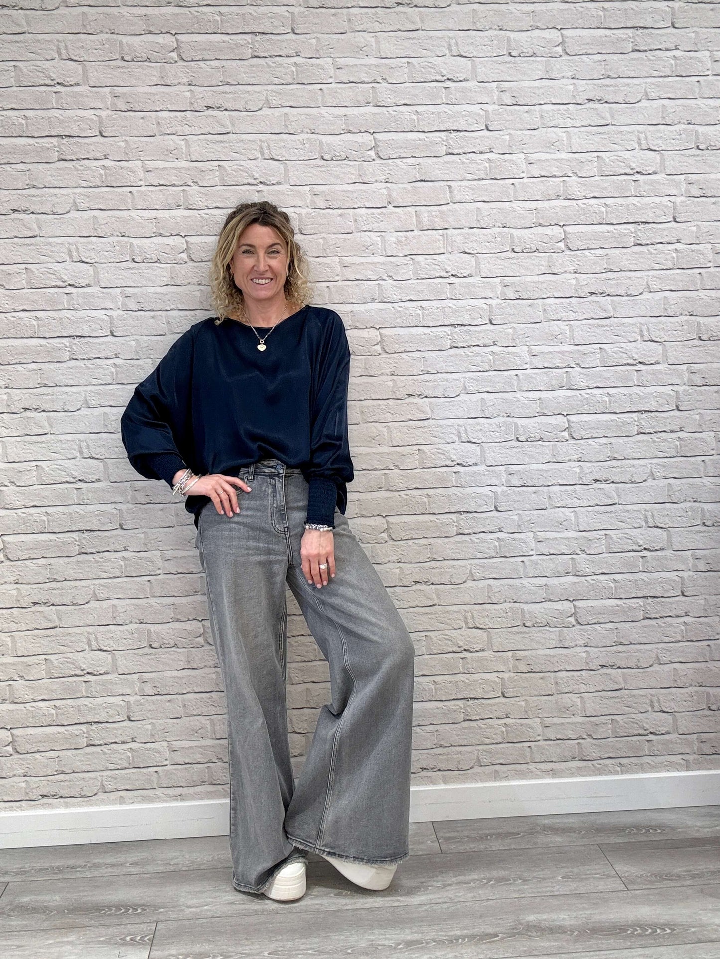 Sophia Satin Top | Navy