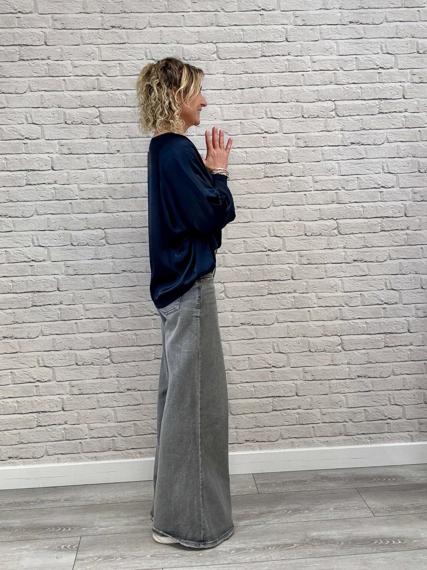 Sophia Satin Top | Navy