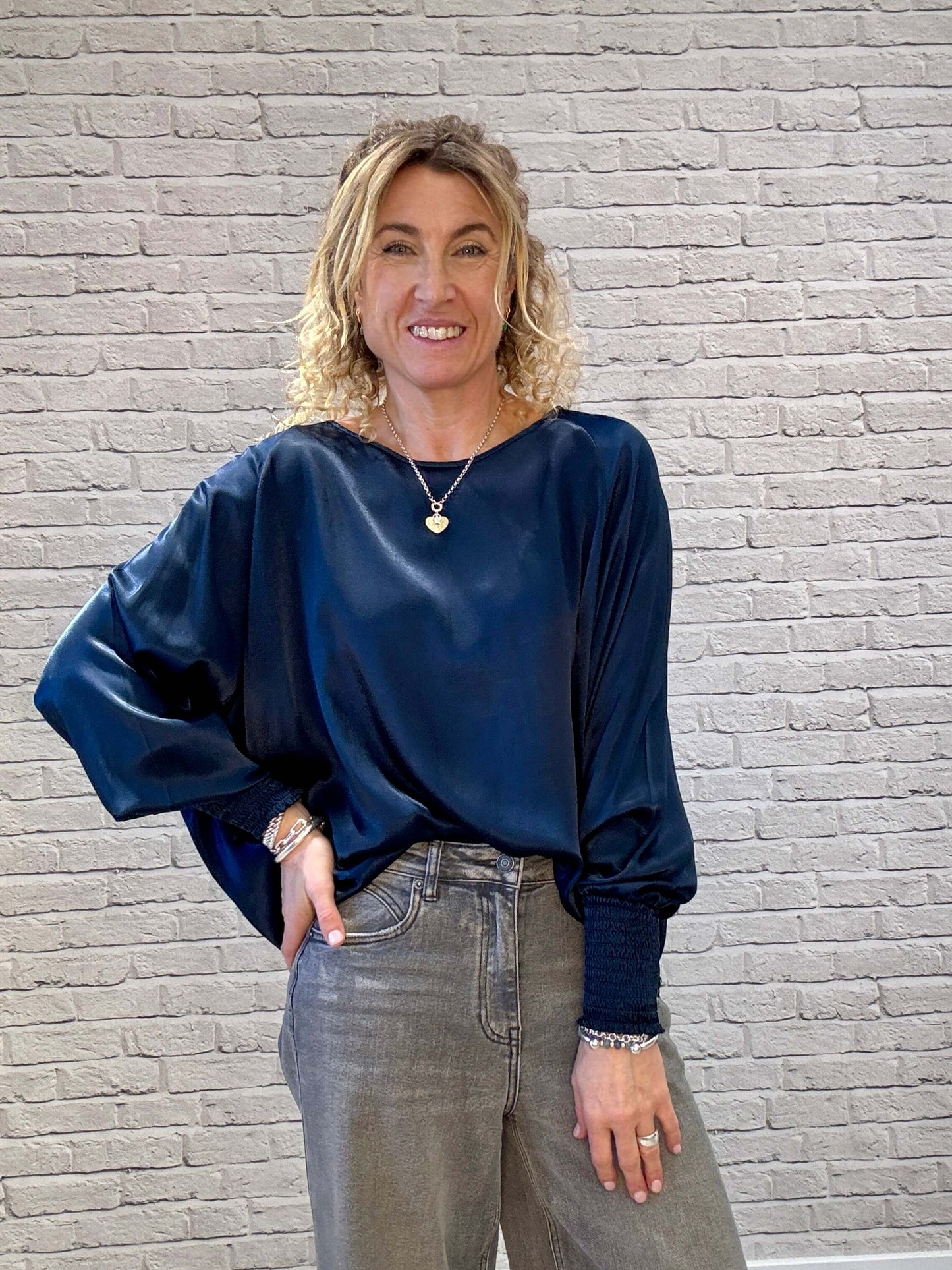 Sophia Satin Top | Navy