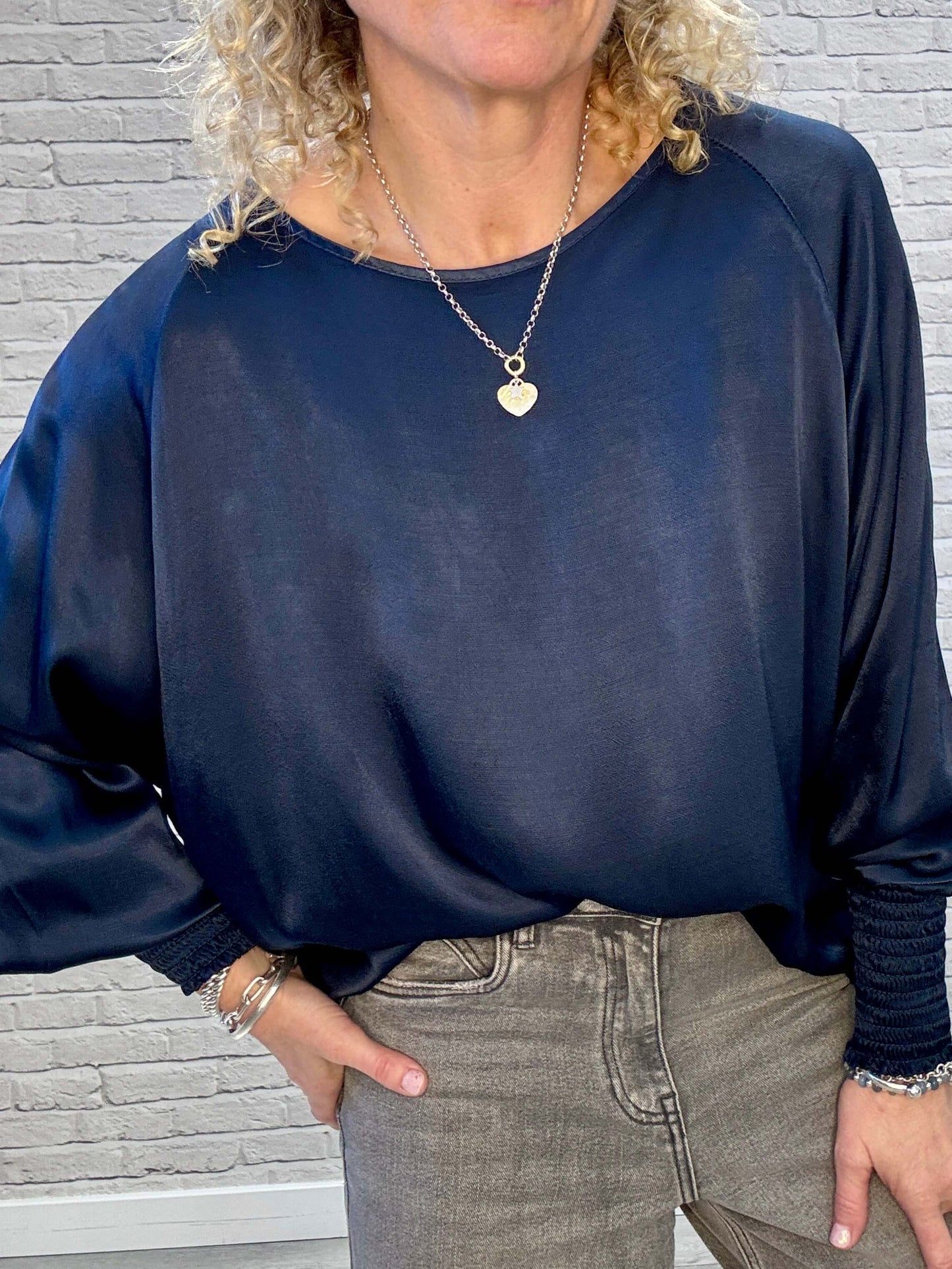 Sophia Satin Top | Navy