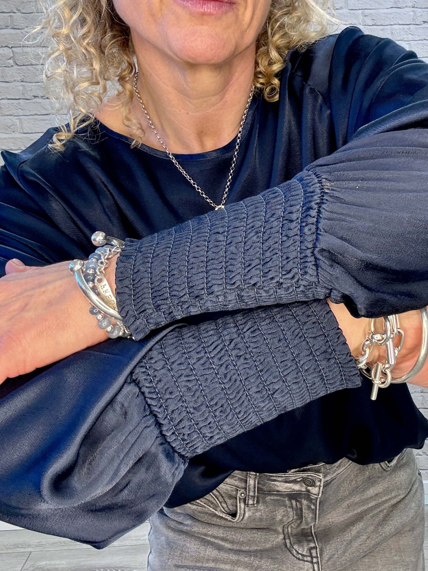 Sophia Satin Top | Navy