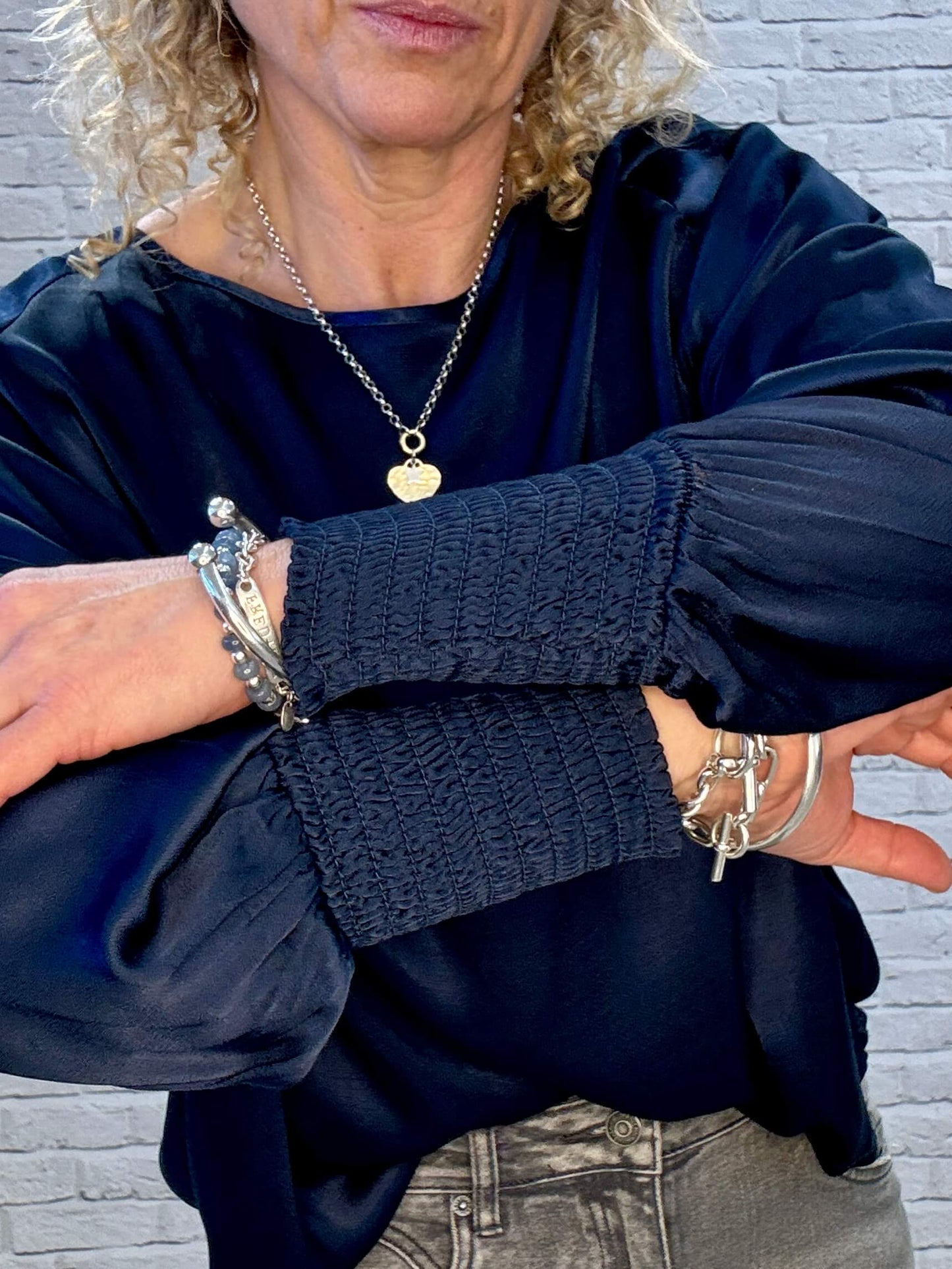 Sophia Satin Top | Navy