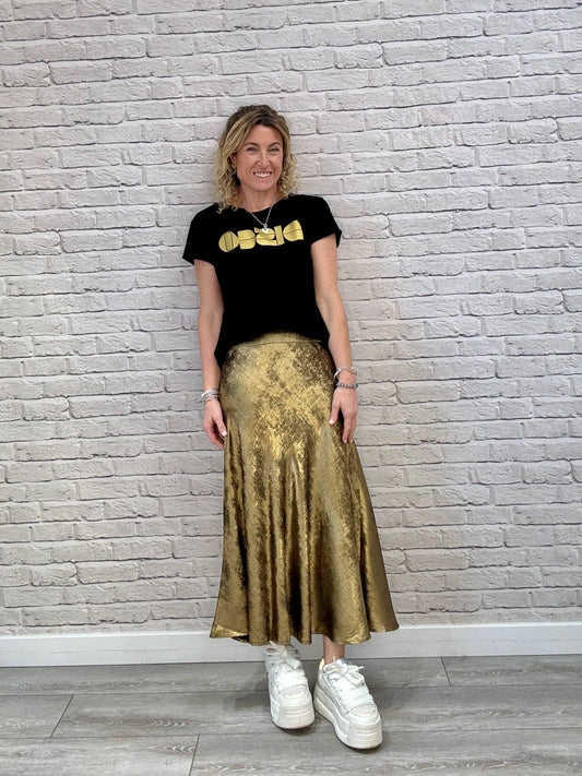 Gold Metallic Midi-Maxi Skirt