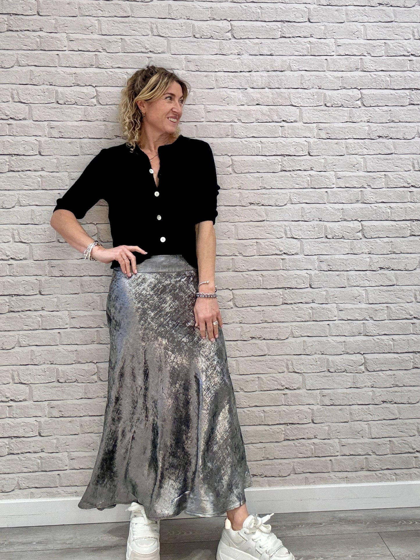 Silver Metallic Midi-Maxi Skirt