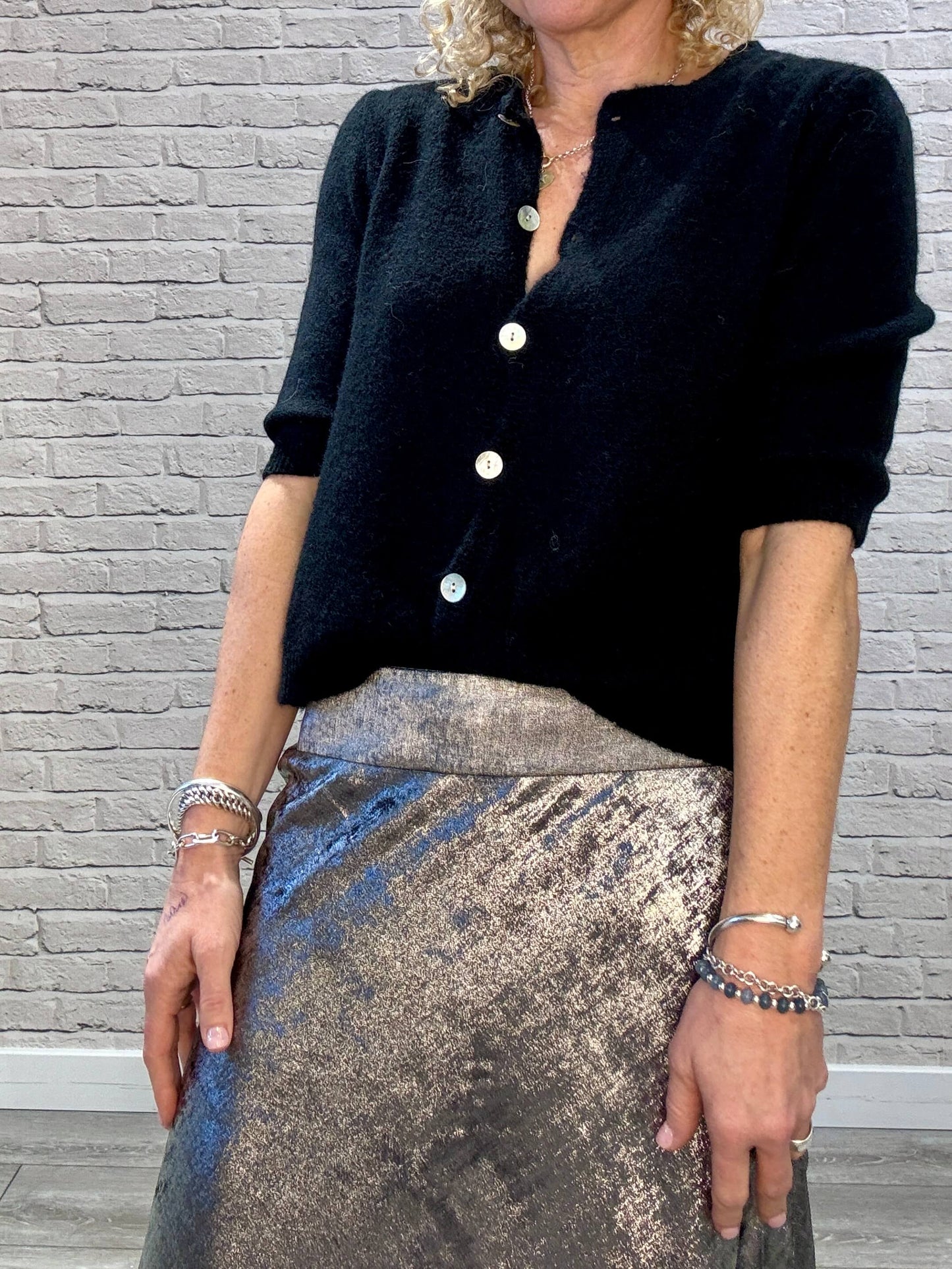 Silver Metallic Midi-Maxi Skirt