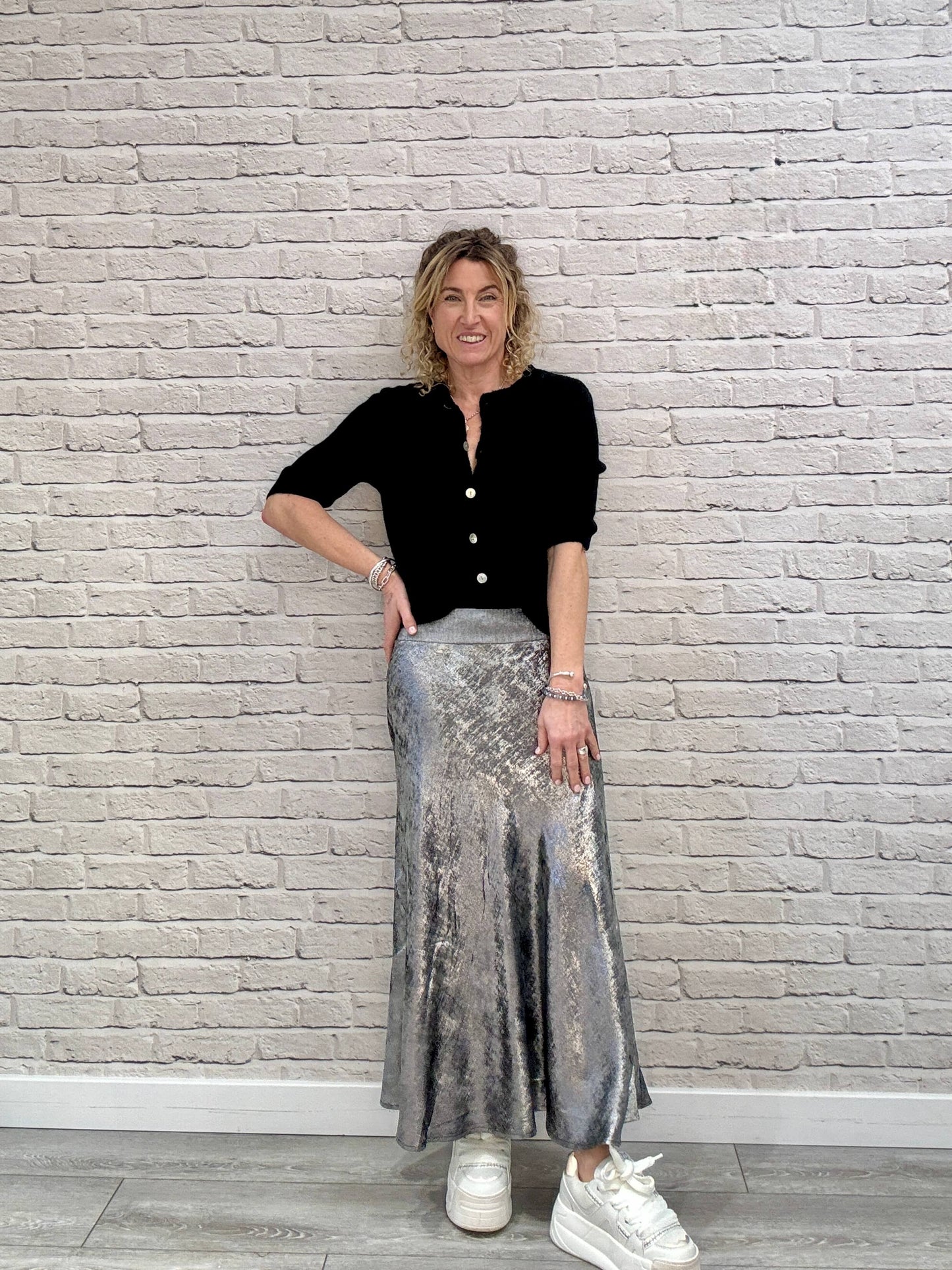 Silver Metallic Midi-Maxi Skirt