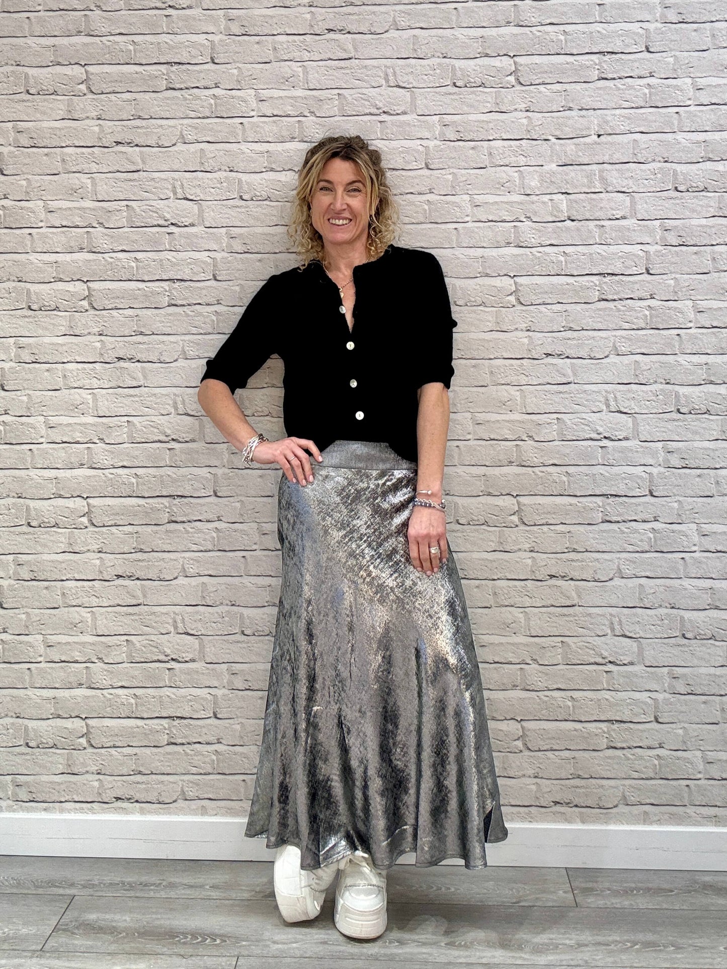 Silver Metallic Midi-Maxi Skirt