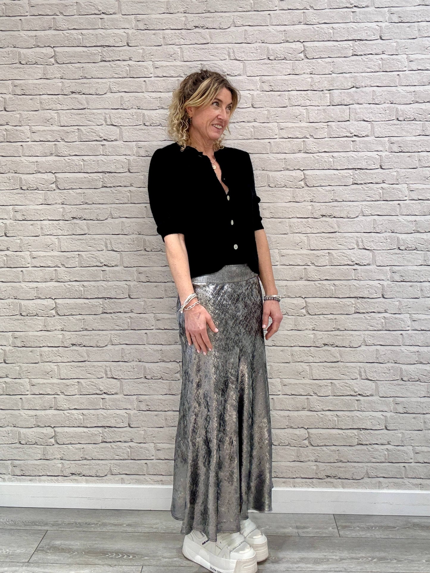 Silver Metallic Midi-Maxi Skirt