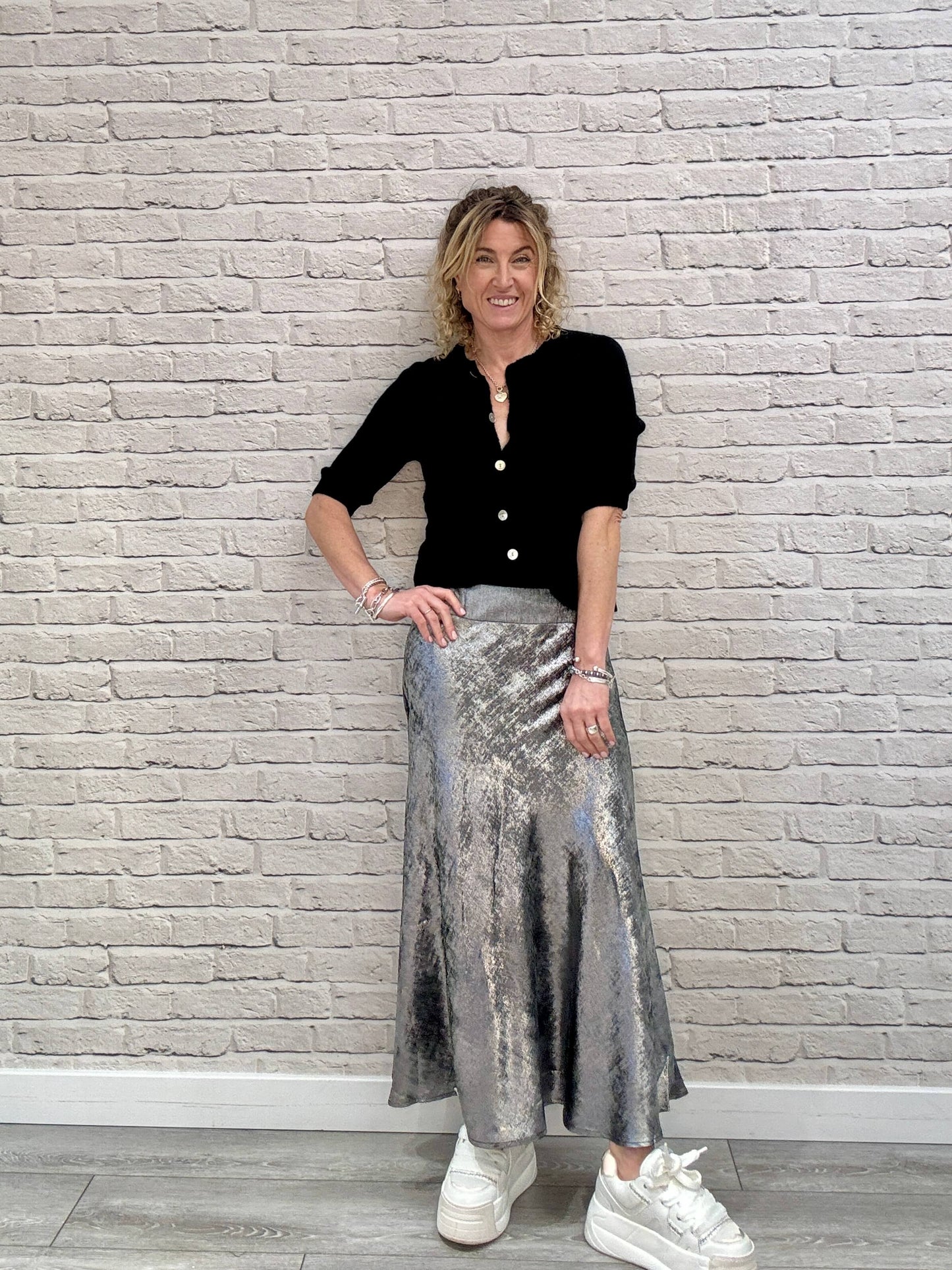 Silver Metallic Midi-Maxi Skirt