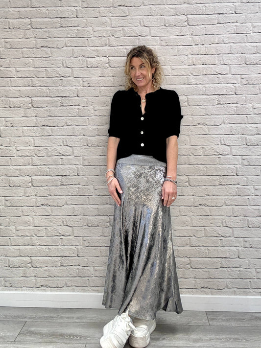 Silver Metallic Midi-Maxi Skirt