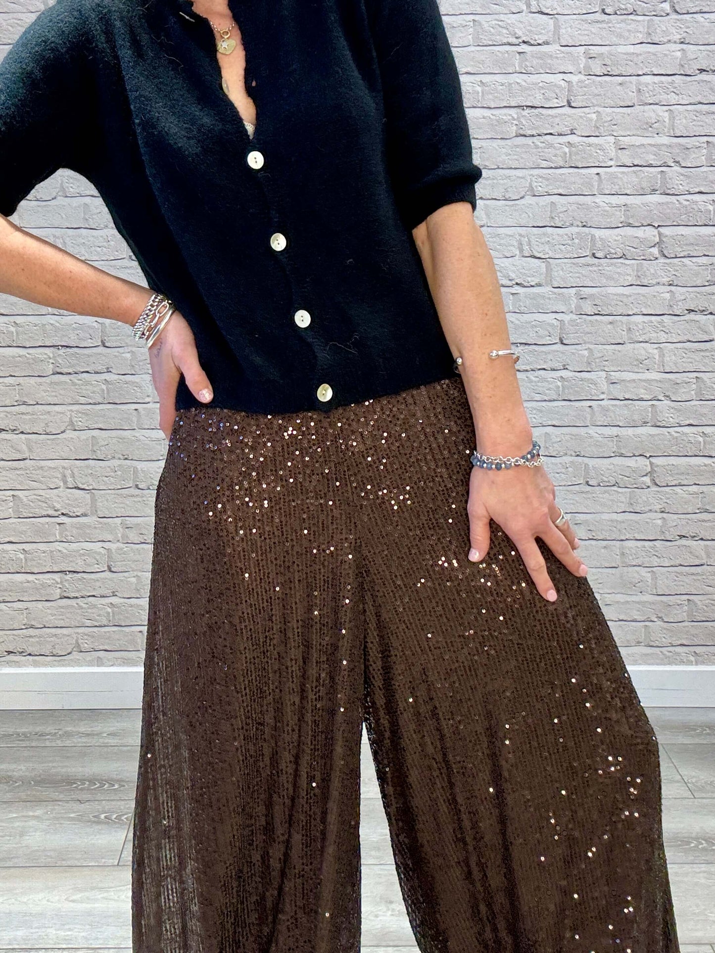 Stella Sequin Trousers | Chocolate
