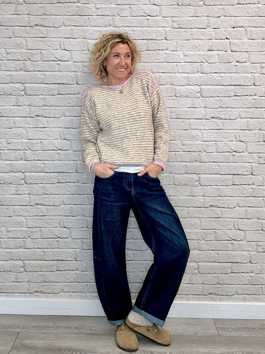 Stockholm Stitch Jumper | Pink & Taupe