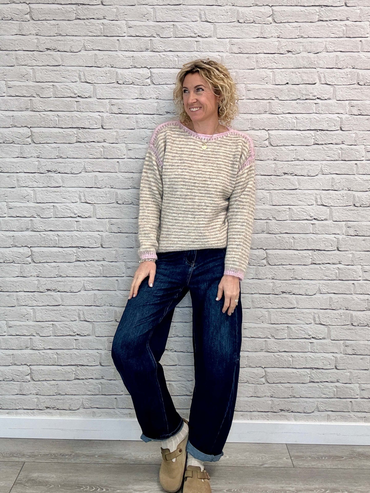 Stockholm Stitch Jumper | Pink & Taupe