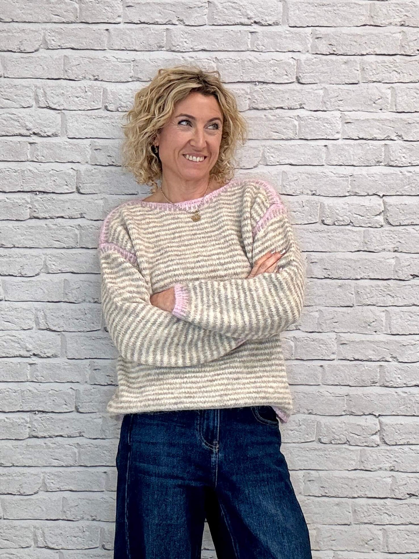 Stockholm Stitch Jumper | Pink & Taupe