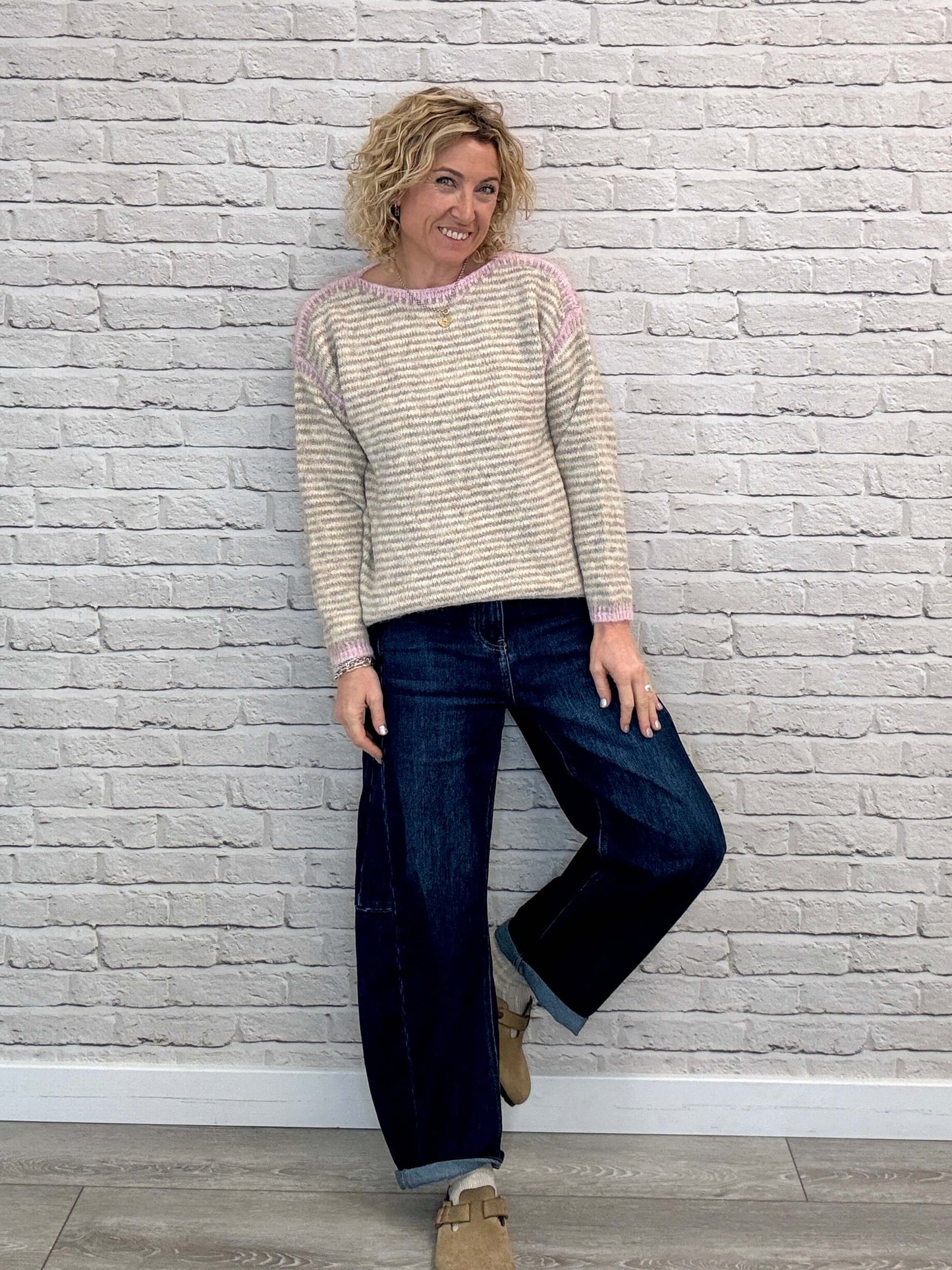 Stockholm Stitch Jumper | Pink & Taupe