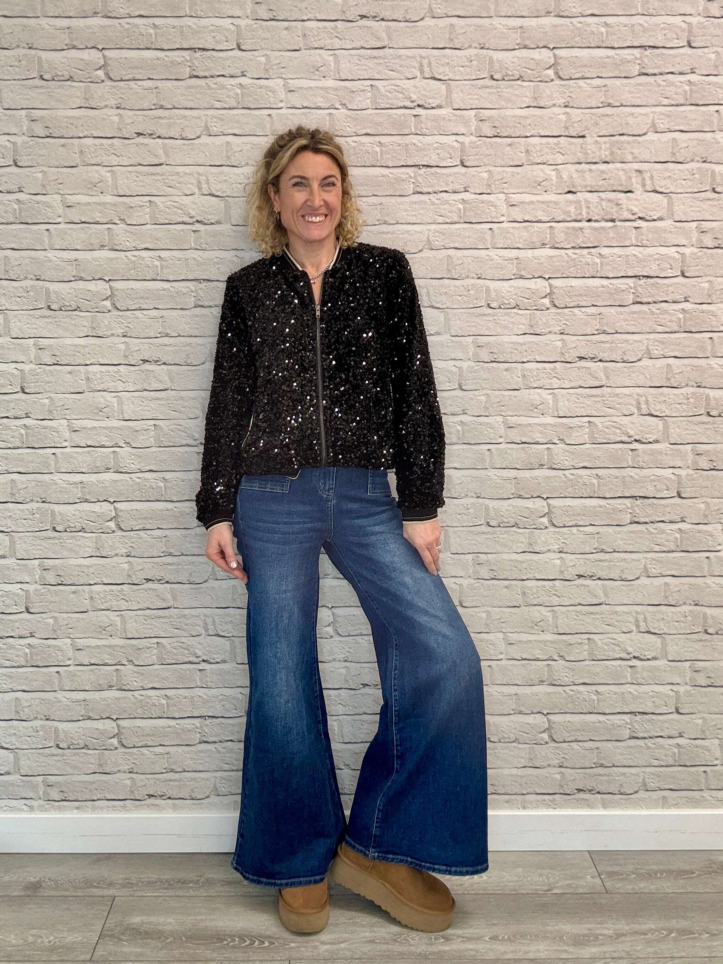 Sienna Sequin Bomber Jacket | Black