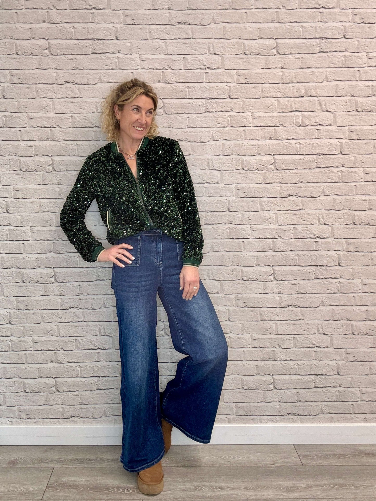 Sienna Sequin Bomber Jacket | Emerald