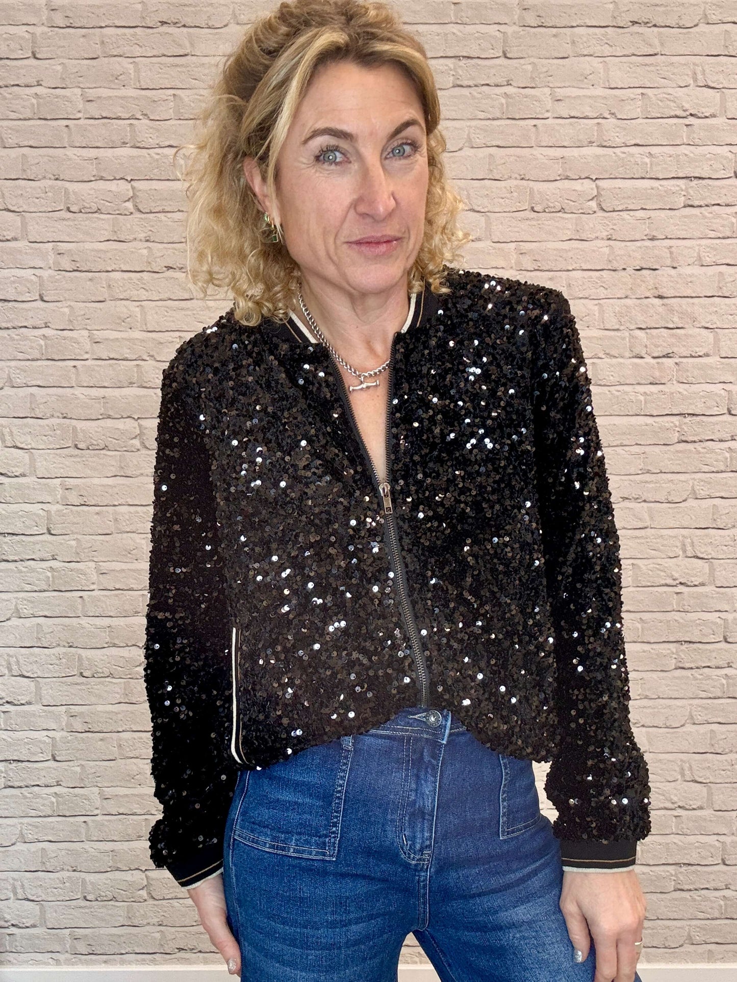 Sienna Sequin Bomber Jacket | Black