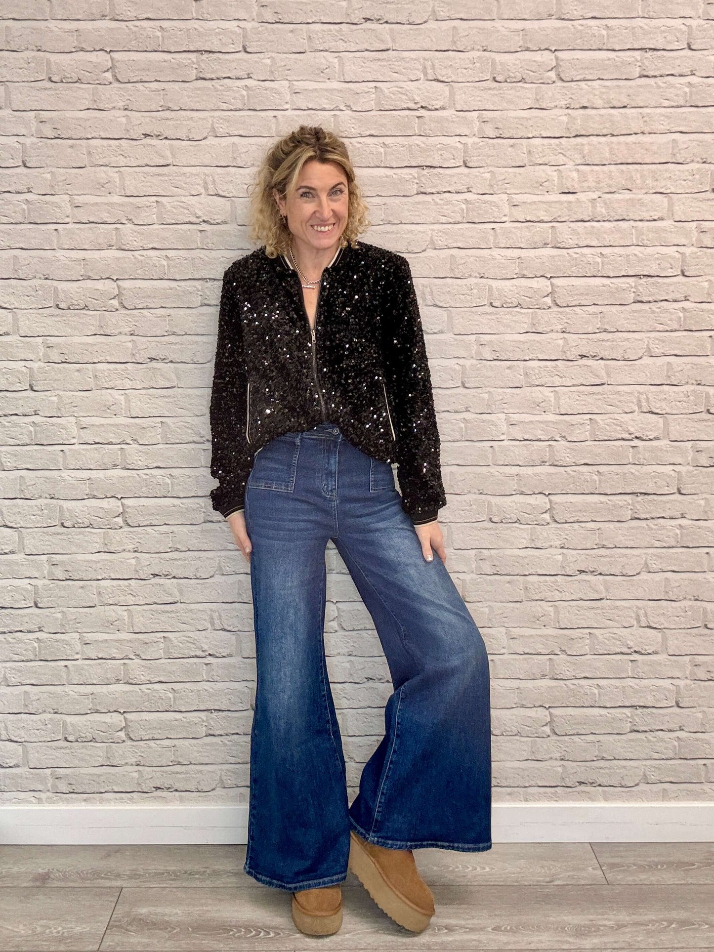 Sienna Sequin Bomber Jacket | Black