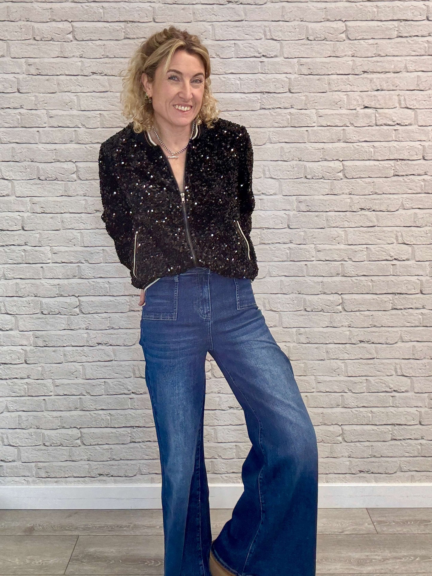 Sienna Sequin Bomber Jacket | Black